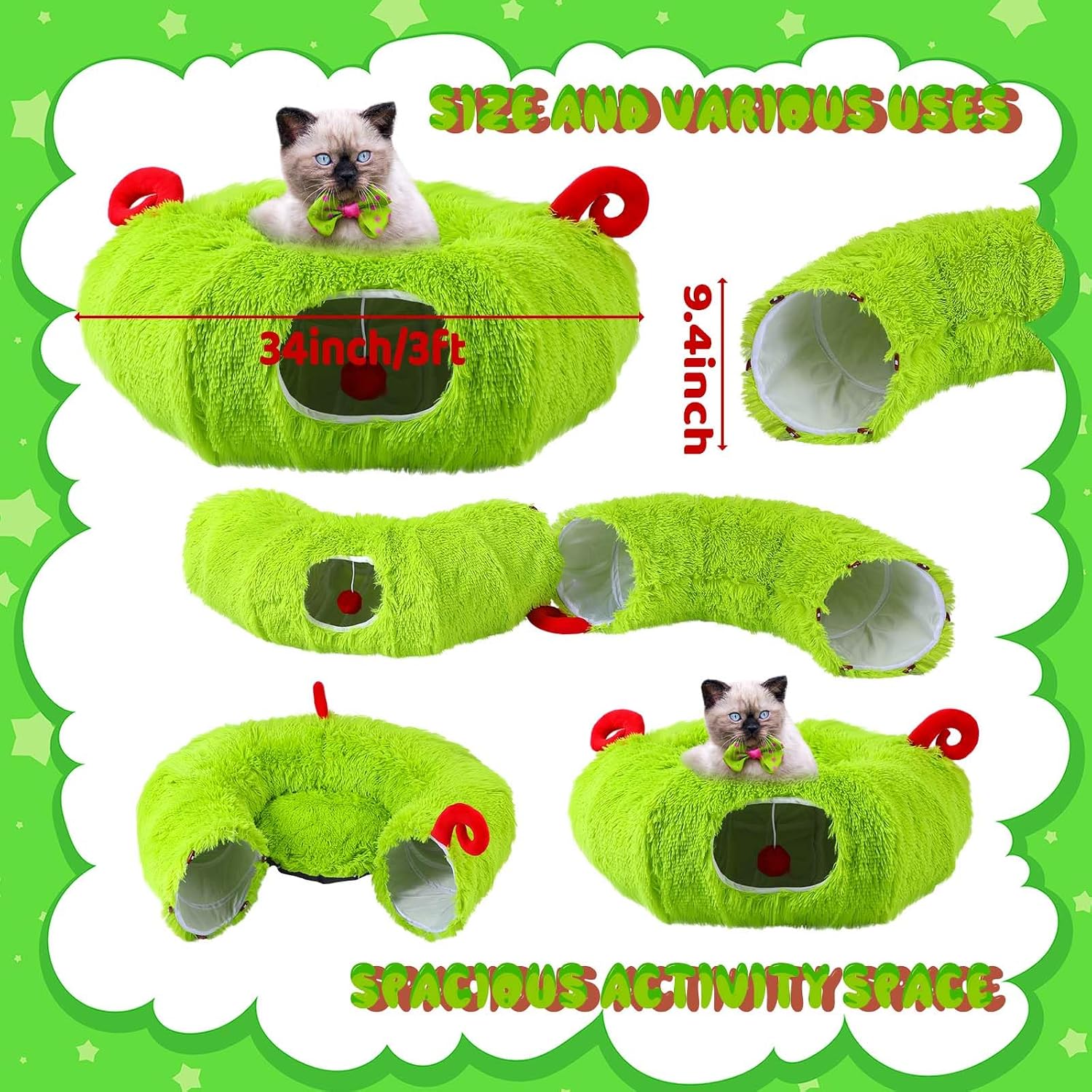 Cuccia a tunnel per gatti a tema natalizio con tappetino a forma di ...