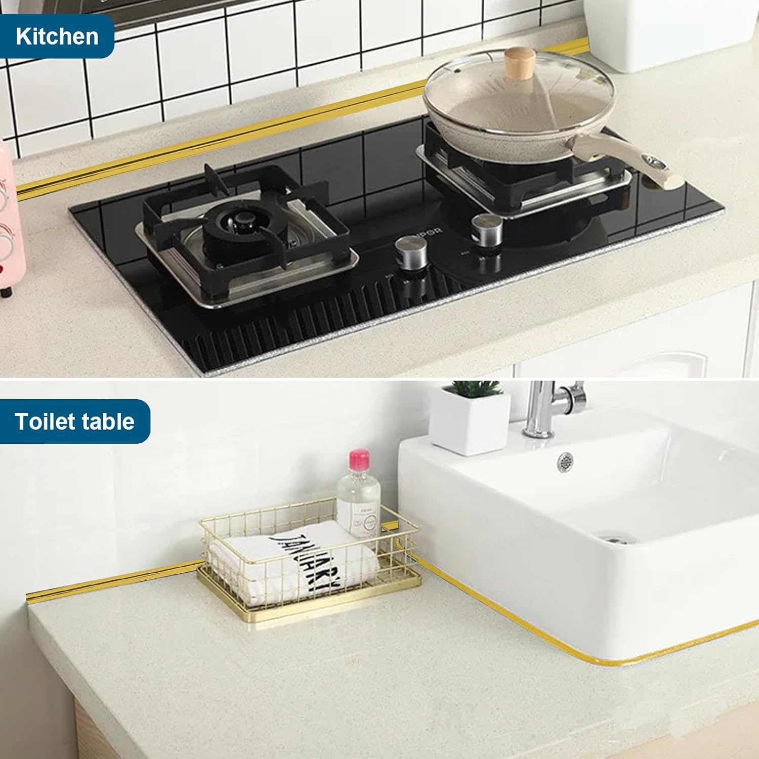 (doré)Moulures décoratives autocollantes en PVC - 10 m - Autocollantes - Bordure de plafond - Carrelage et décoration d'angle - Peler et coller - 2