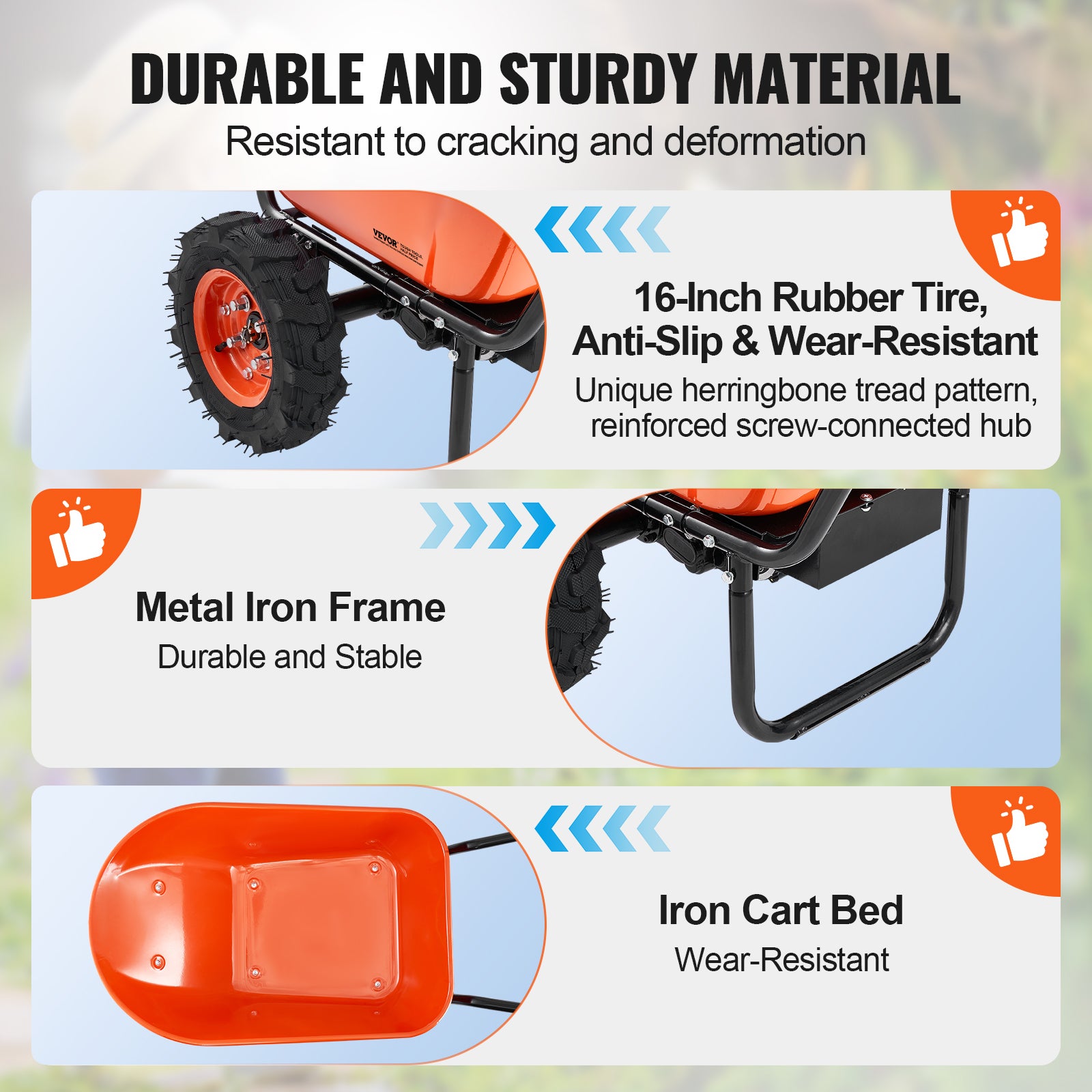 Brouette Électrique 2 Roues 500 W,VEVOR Chariot Jardin Motorisé,Poignée Métal,Roue Large 40 cm,Charge 260 kg pour Ferme,Pelouse,Jardinage - 4
