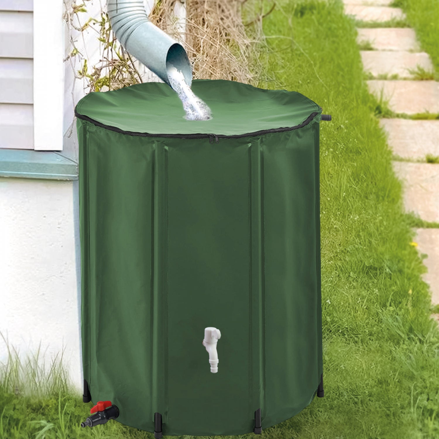 Réservoir souple, récupérateur d'eau de pluie pliable - 500 L - Vert - Linxor - 4