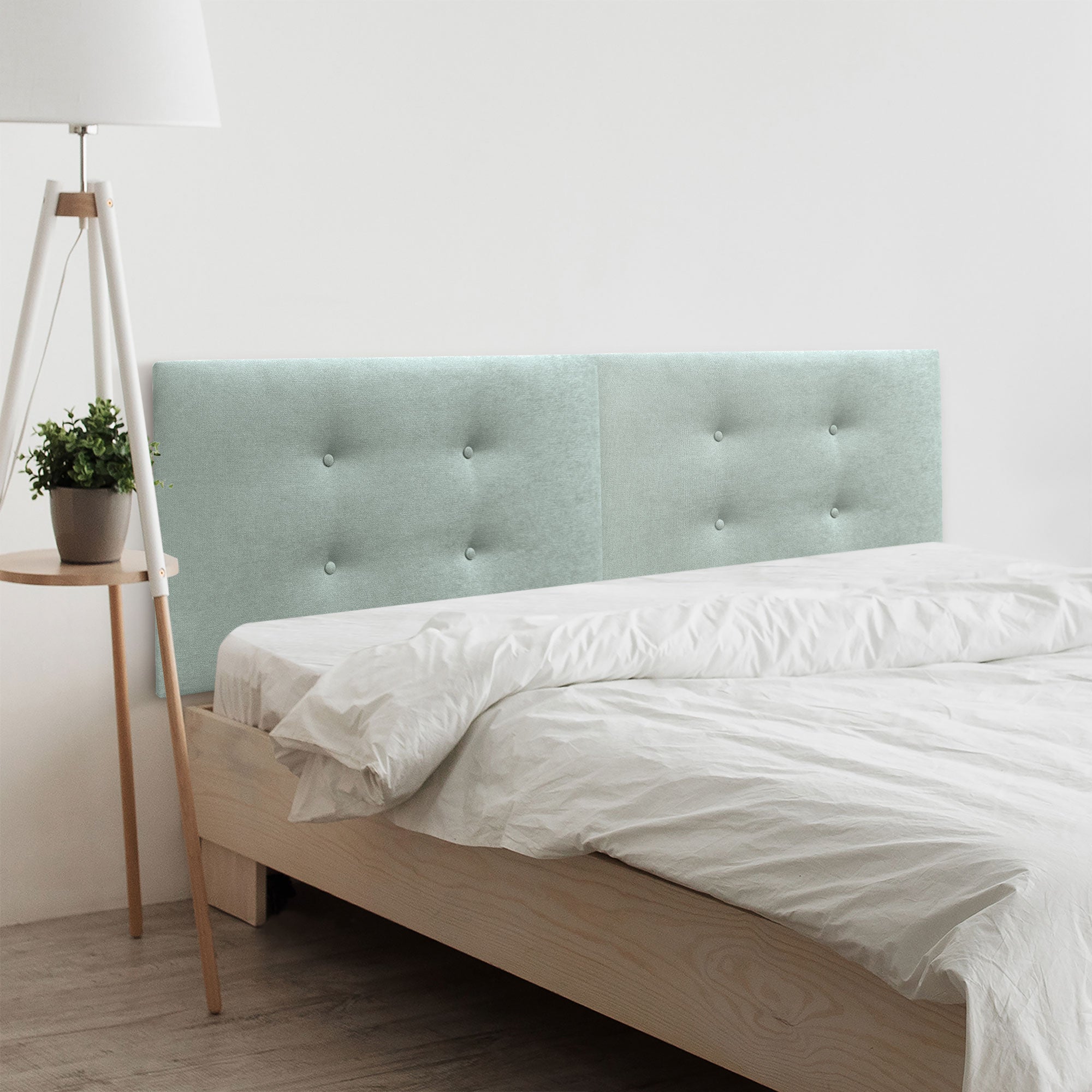 Dhome cabecero de tela acualine con 2 hileras dual dividido en 2 piezas tapizado de alta gama cabezal dormitorio (verde agua, 190cm)