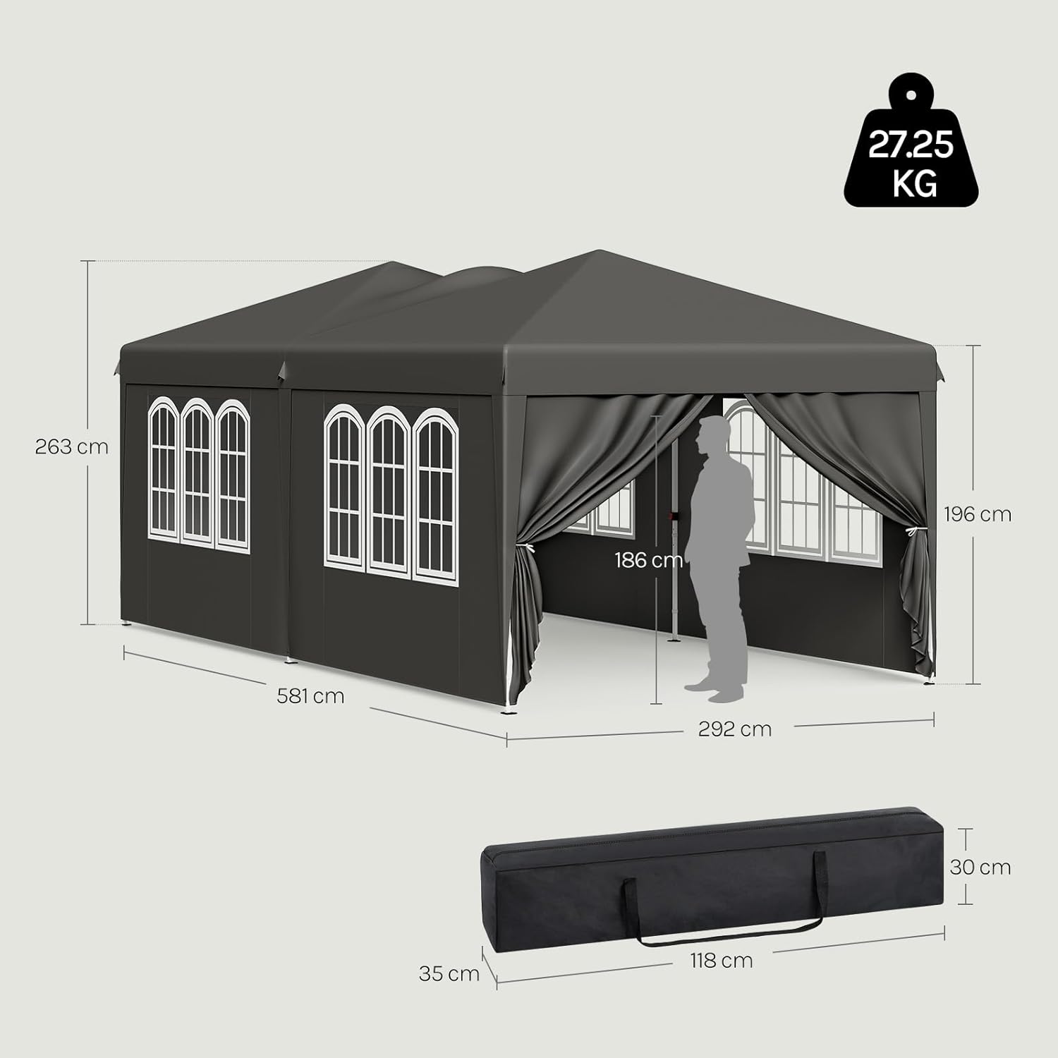 Tonnelle de Jardin Extérieur 3x6m, Barnum Pliant avec 6 Parois Amovibles, Système Pop-up, Gris, WOLTU - 4
