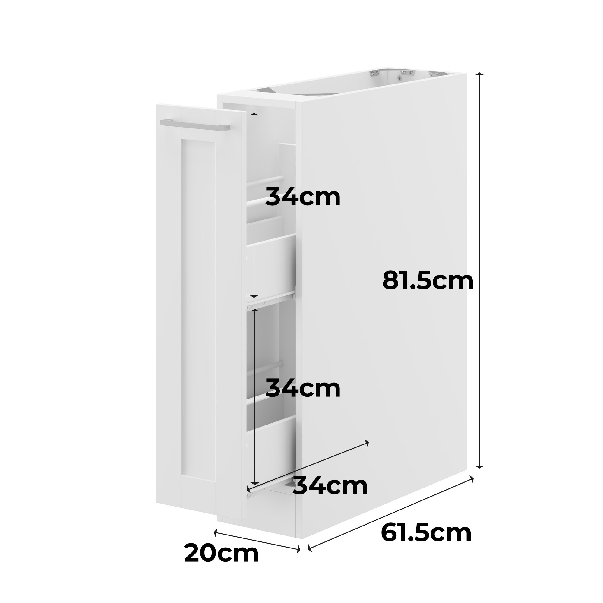 Meuble Bas de Cuisine Élément Bas de Cuisine sans PT, avec tiroir et étagères, 20 x 61.5 x 81.5cm, Blanc - 3