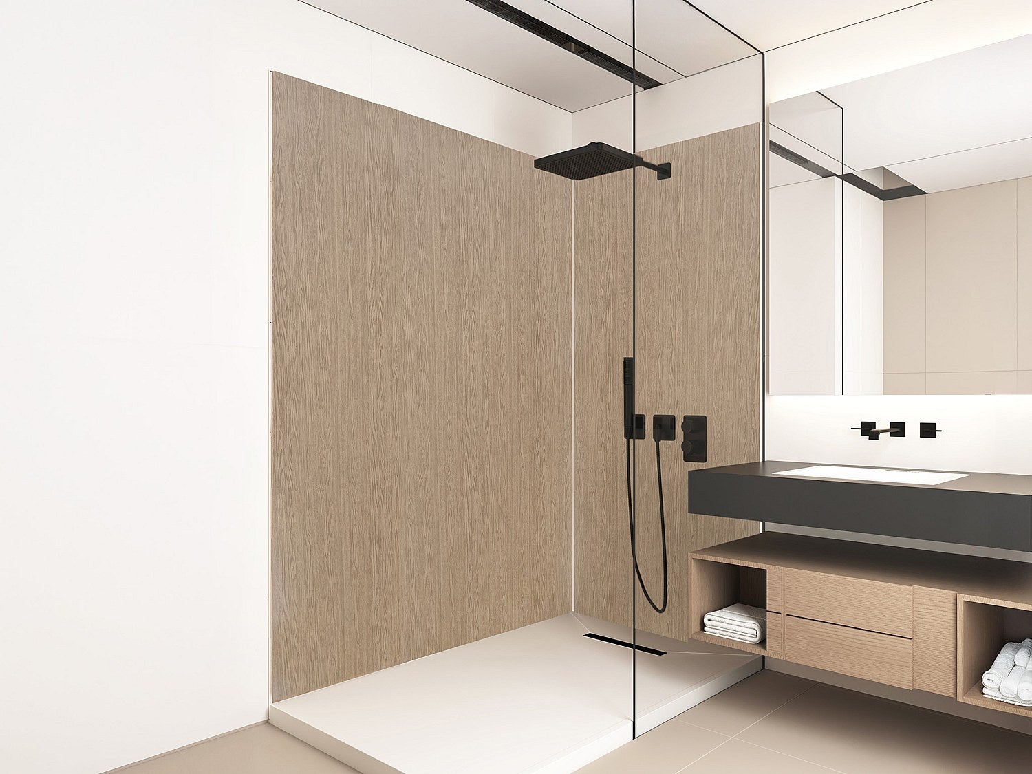 Lot de 2 panneaux muraux de douche effet bois en aluminium avec profilés - L90 x L120 x H210 cm - ENEKO - 4