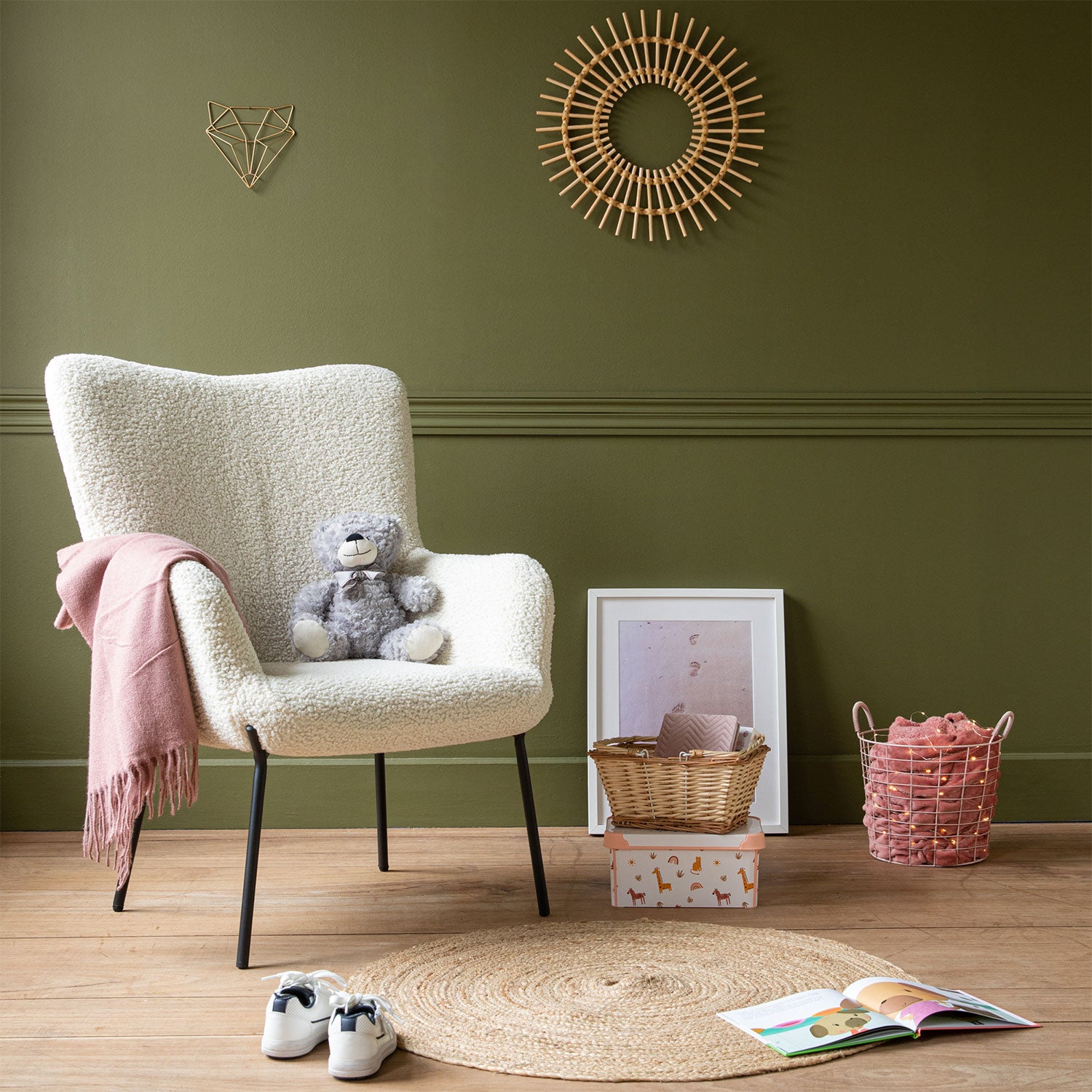 Fauteuil en tissu bouclette écru EIRA - 6