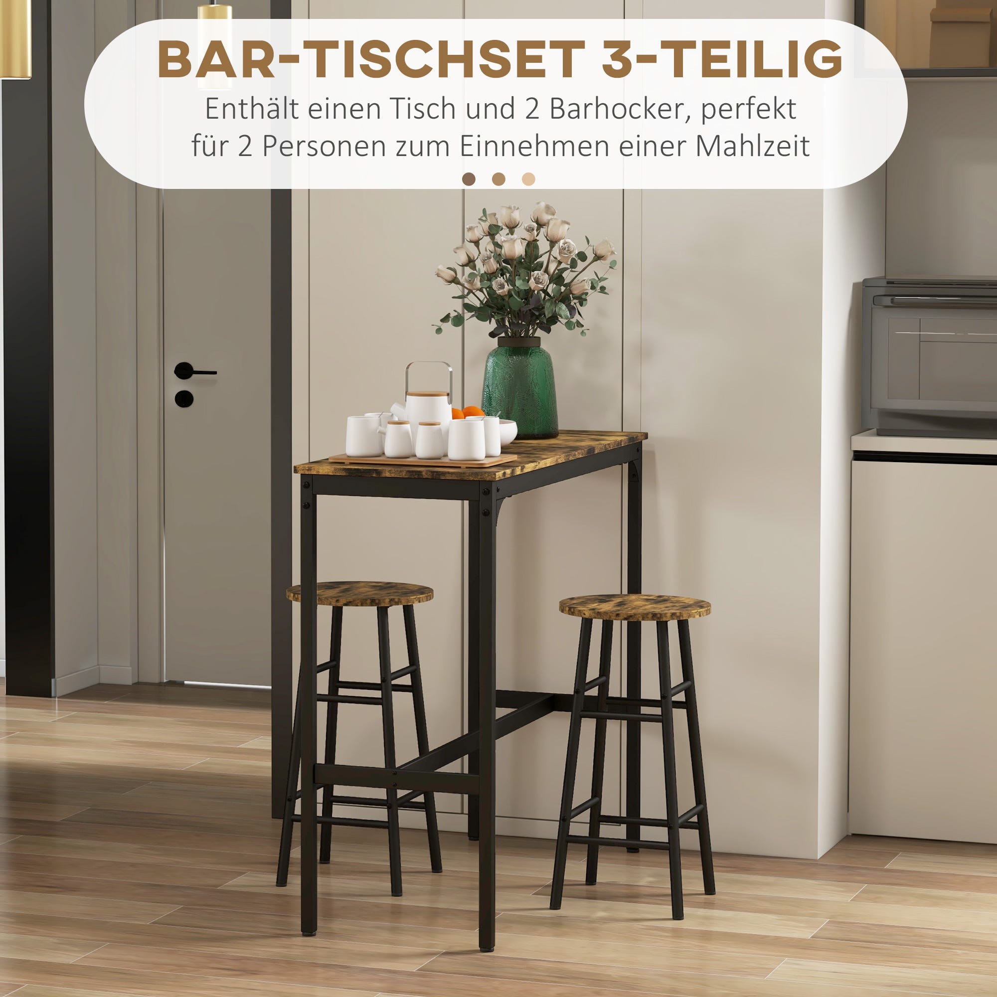 Cookie Table Design Table de bar, marron +, noir, 3 pièces, avec 2 chaises en design ...