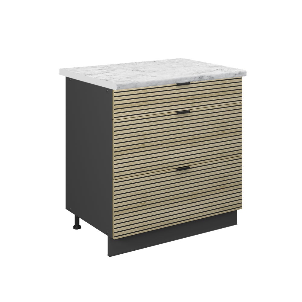 Vicco Szafka dolna do kuchni Fame-Line, Panel dębowy, 80 cm z 3 szufladami, BP Marmur