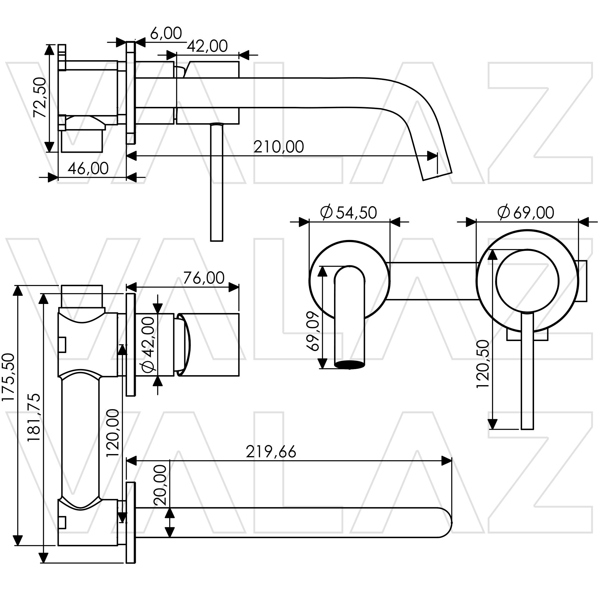 Valaz Grifo lavabo empotrado redondo monomando cromado con caño 21CM - Serie Cenia - 2