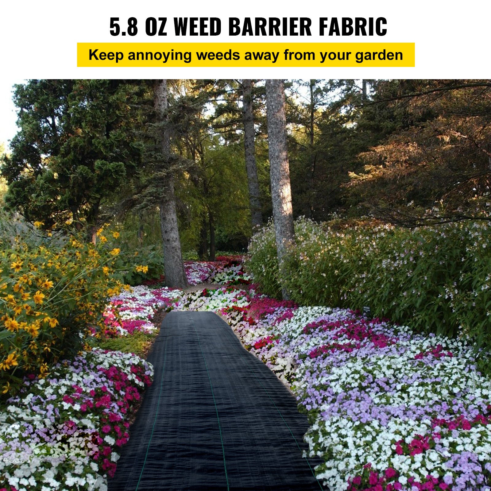 Toile de Paillage Anti-Mauvaises Herbes 1,2 x 30,5 m 165 g/m² SucceBuy, Géotextile Tissé PP Perméable Noir pour Jardin, Potager et Serre - 4