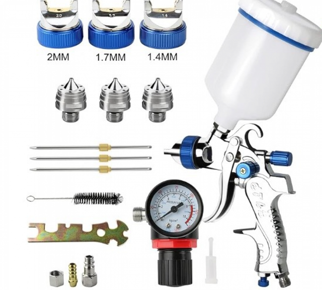 Pistolet à Pulvérisation Professionnel 600cc avec 3 Buses (1,4mm, 1,7mm, 2,0mm), Pour Peinture de Meubles Automatiques