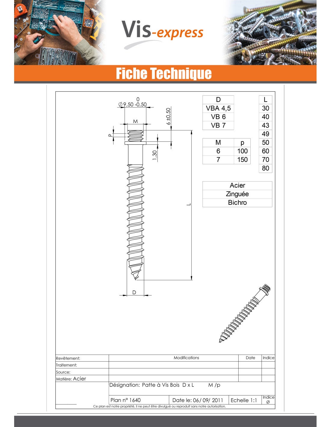PATAS con Tornillo madera Acero bruto 7X70 - 2