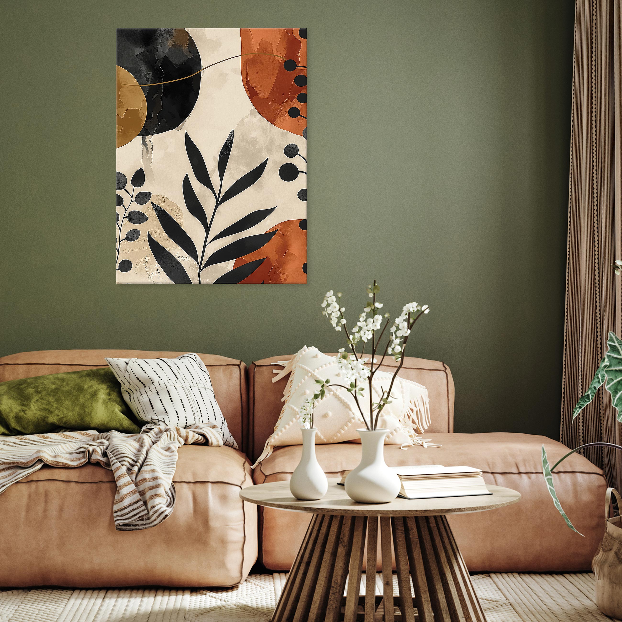 Impression sur Toile Feuilles Boho Art Moderne 30x40 cm XXL Tableau Décoration Murale Intissée pour Salon Chambre pret a accroche - 2