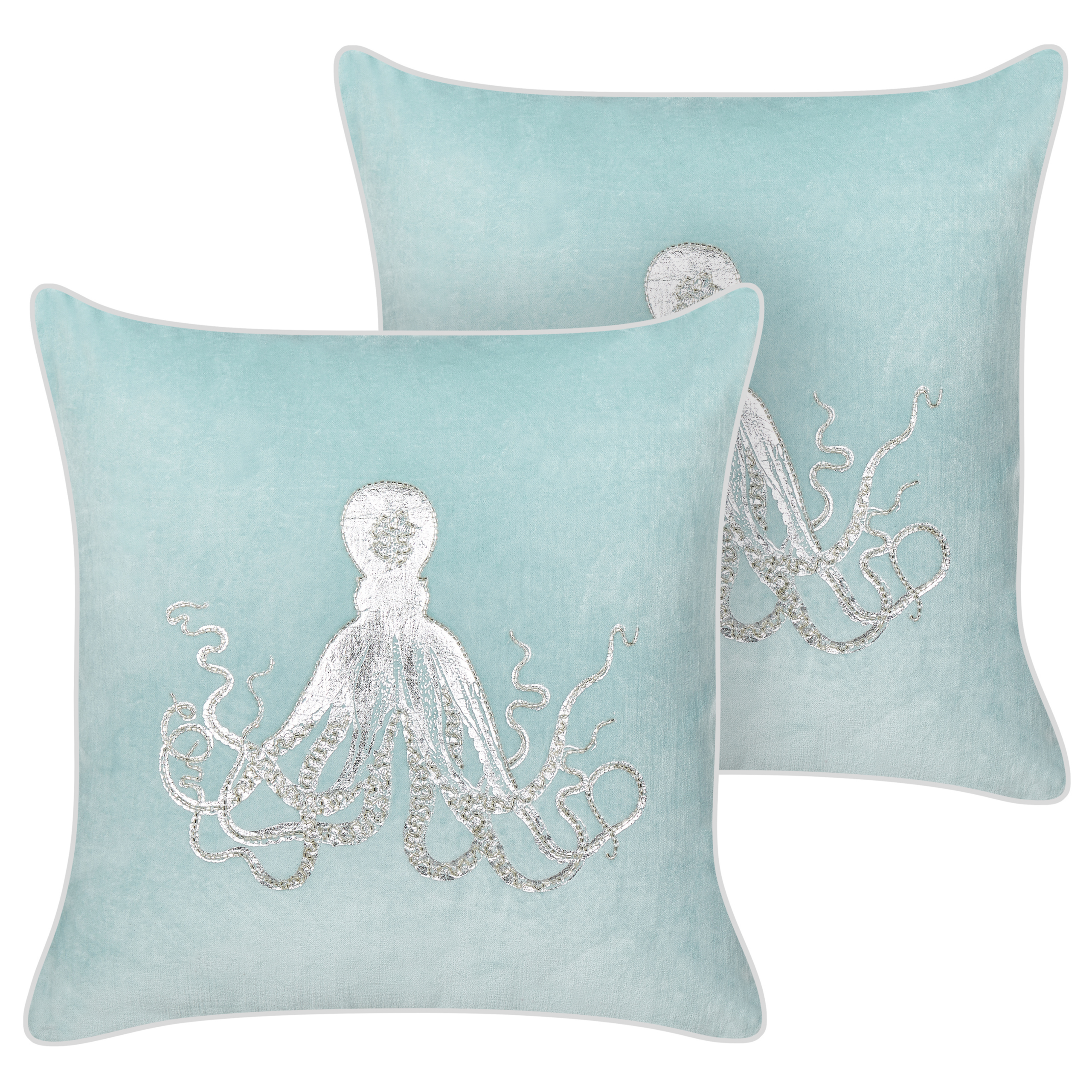 Beliani conjunto de 2 cojines laminaria algodón 45 x 45 cm animal azul claro