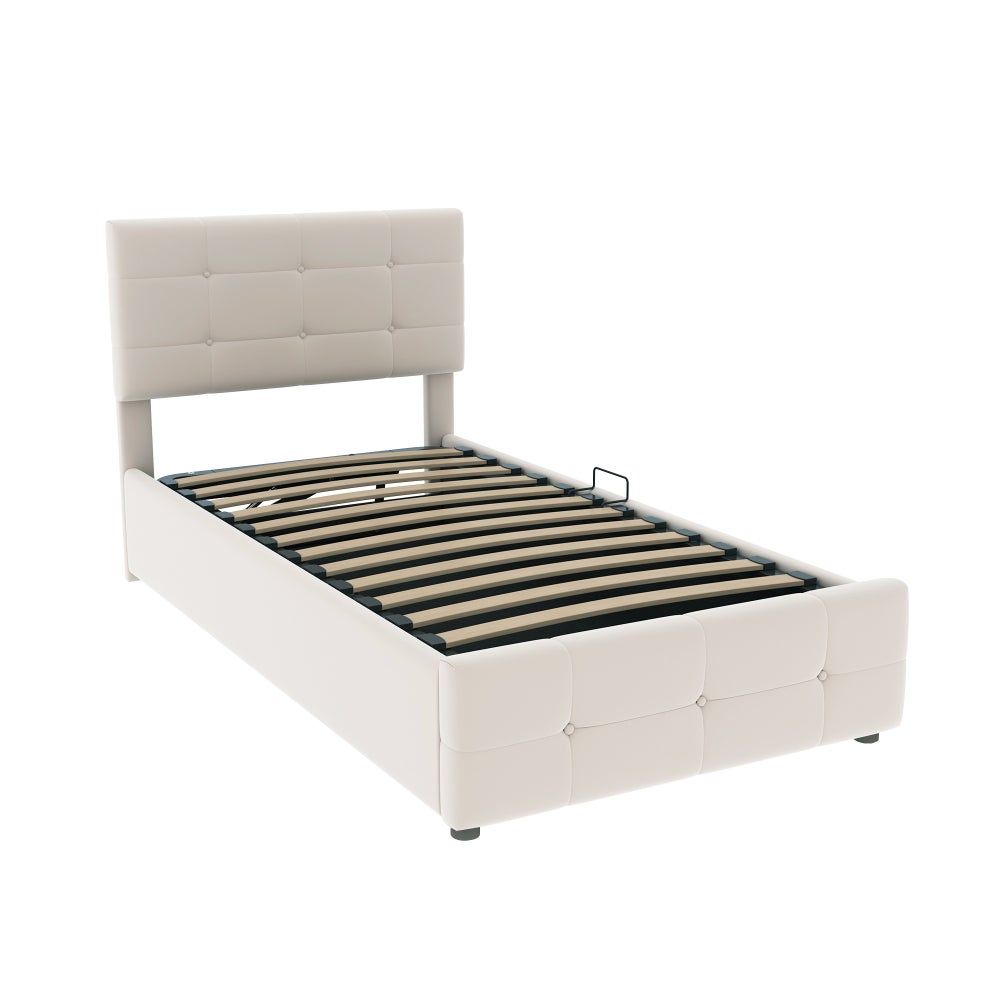 Letto per bambini 90x200 con contenitore idraulico, testiera regolabile, letto box alto in morbido velluto. - 4