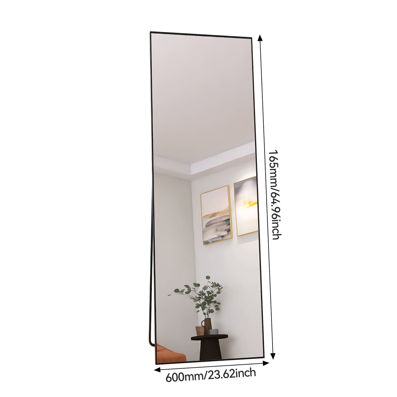Miroir rectangulaire aluminium noir l.165 x H.60 cm - Miroir Pleine Longueur - Grand Miroir sur Pied/Mural - Penché ou Suspendu - Noir - 4
