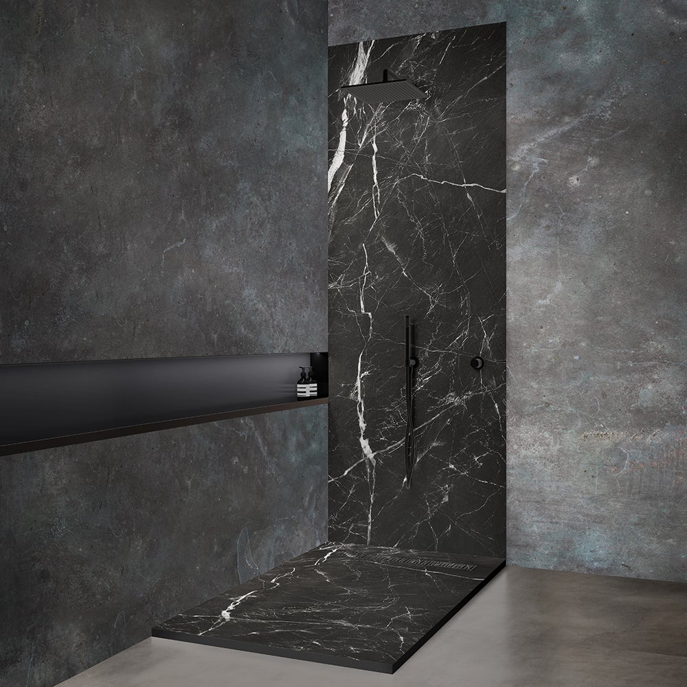 Receveur résine 150 x 100 cm effet marbre noir - grille caniveau excentrée - 8
