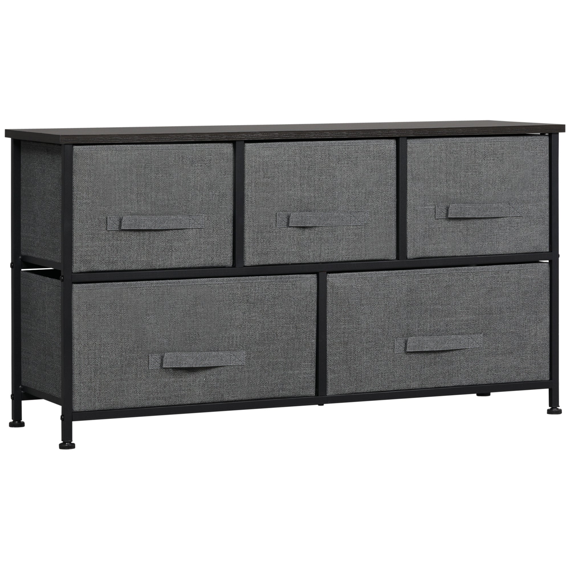 Commode meuble de rangement 100x30x54cm 5 tiroirs non-tissés gris foncé ...