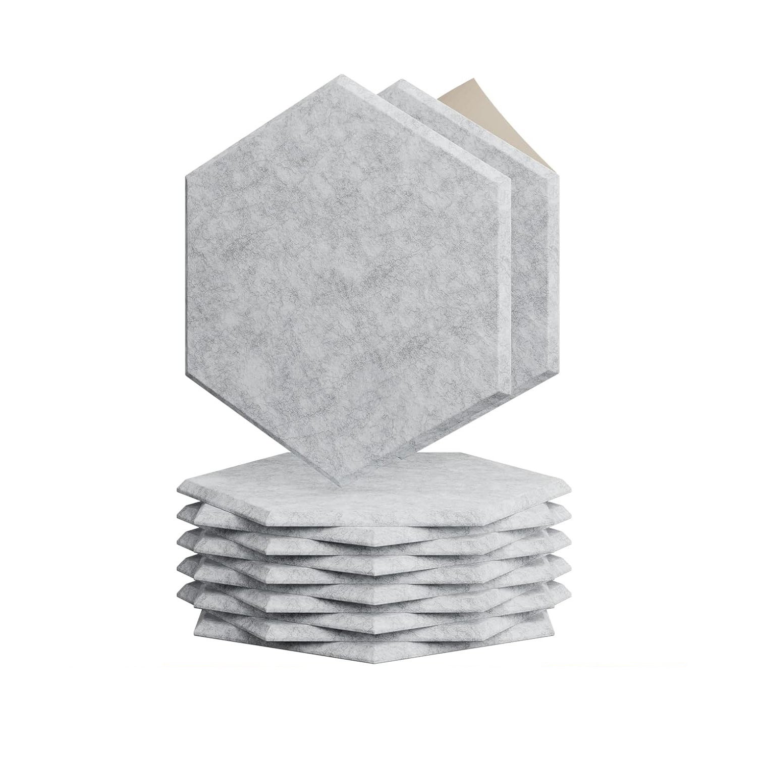Zestaw 12 sześciokątnych paneli dźwiękochłonnych z włókna poliestrowego, samoprzylepne panele izolacji akustycznej 26 x 30 x 15 x 0,9 cm, jasnoszare