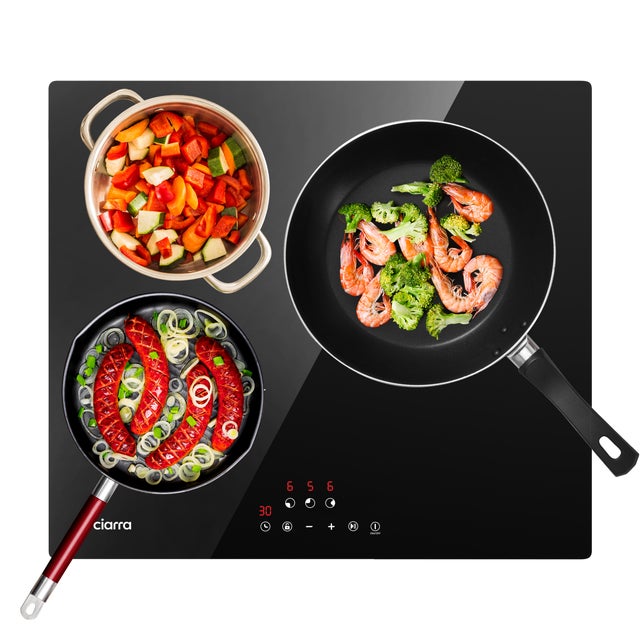 CIARRA Piano cottura a induzione 3 fuochi 59*52cm Timer Pausa Nero CD3BIH