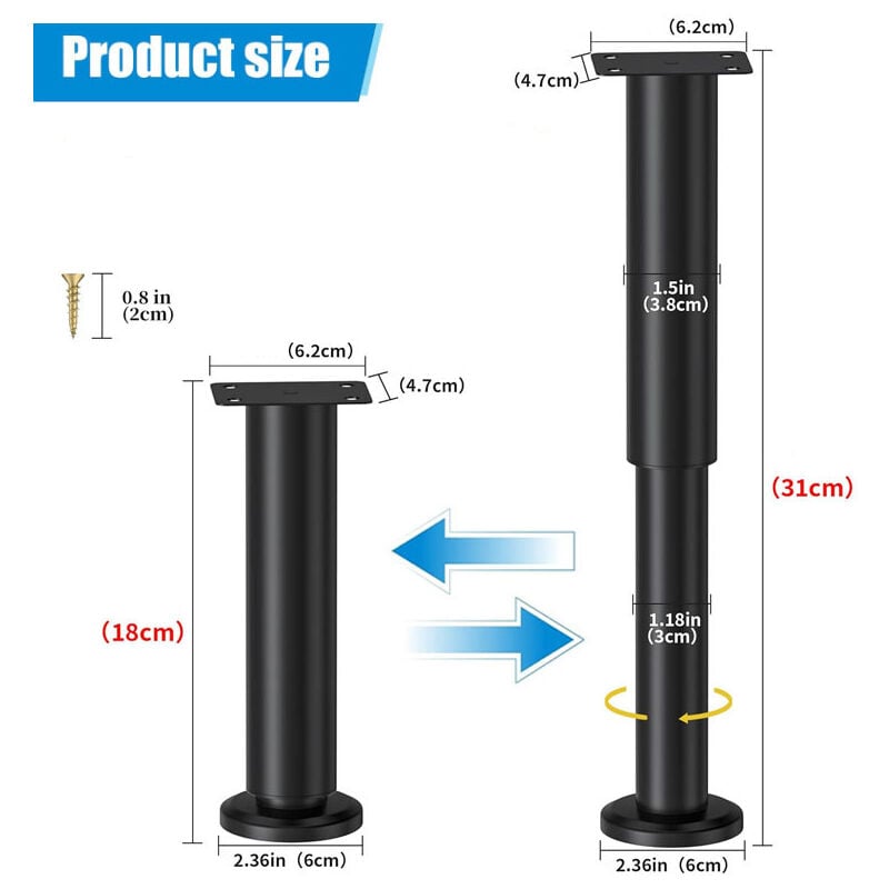 4pcs Pieds de Lit Réglable 180-300mm Pied de Meuble Salle de Bain Pied Réglable pour Meuble Ronds Métal Pieds de Lit - 2