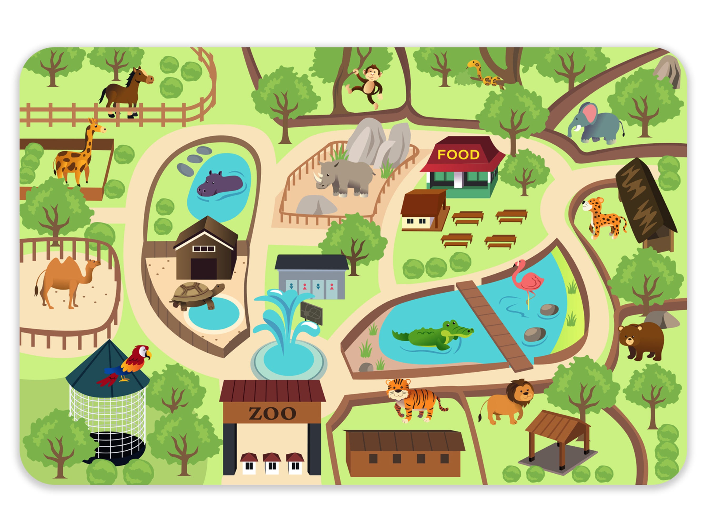 Dywanik winylowy dla dzieci Play mat - zoo 1 120x170 cm - antypoślizgowy dywanik PVC do pokoju dziecięcego, trudnopalny i zmywalny.