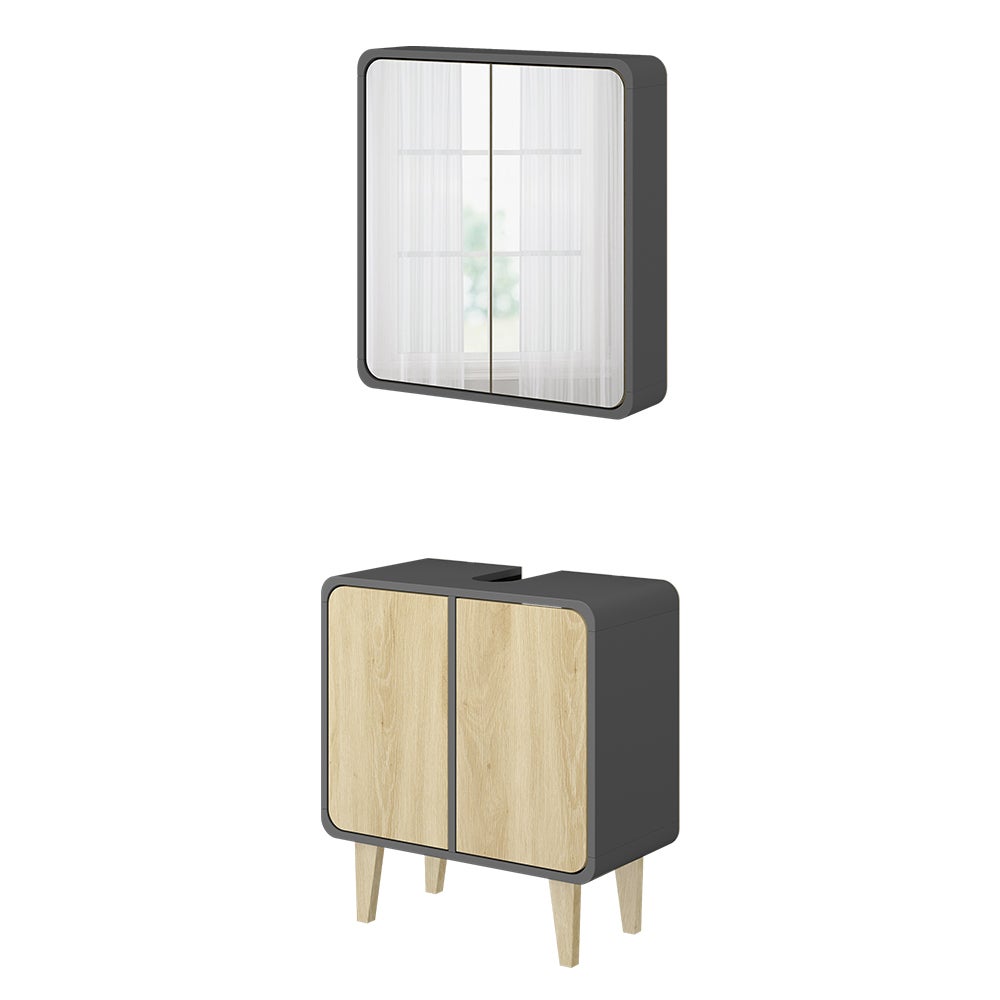 Vicco Zestaw mebli łazienkowych Arla, Antracyt/dąb, 2 części