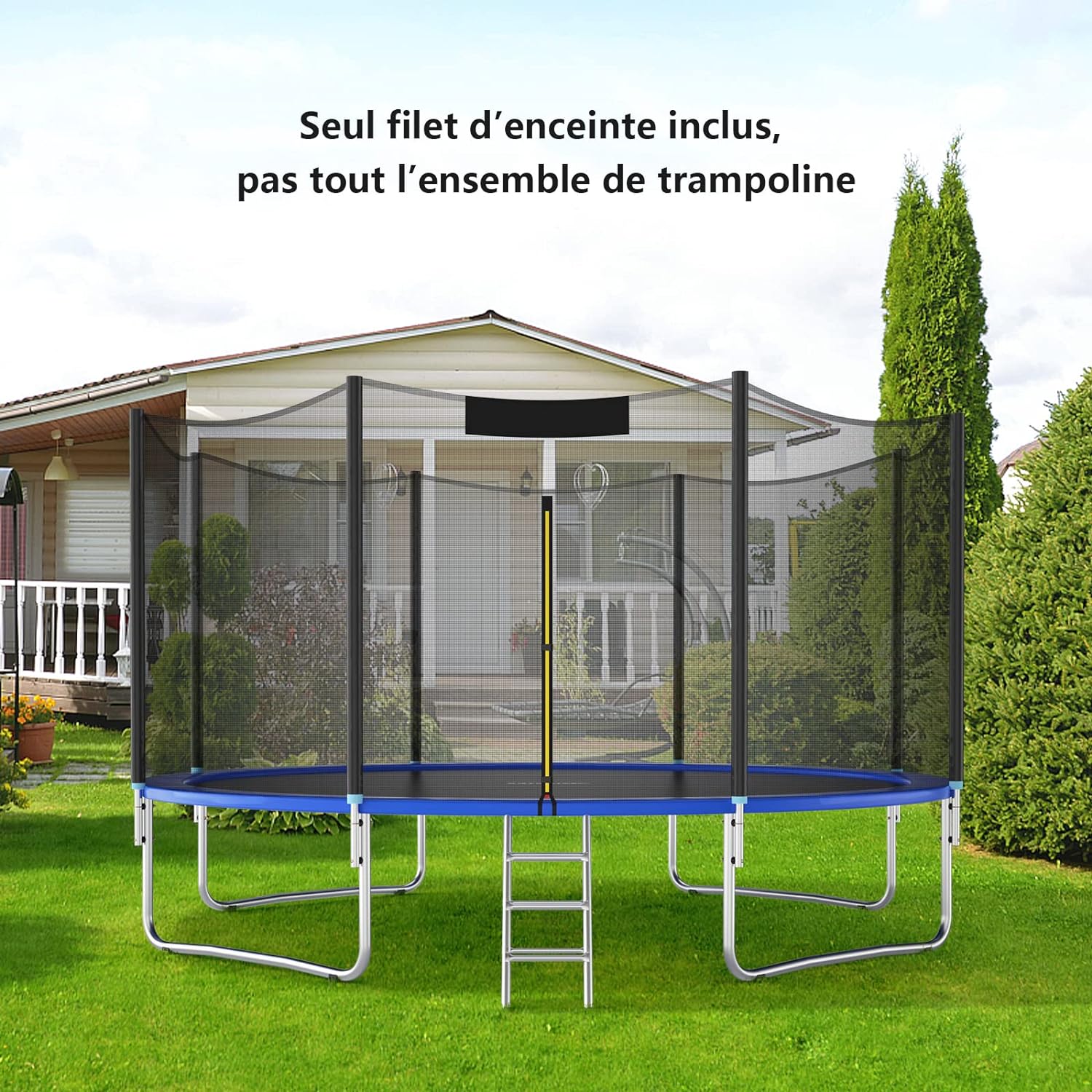 Filet de Securite pour Trampoline 305 CM, Filet de Trampoline 6 Poteaux, Resistant aux UV, Double Fermeture Eclair, Modele Bord Exterieur, Noir - 5
