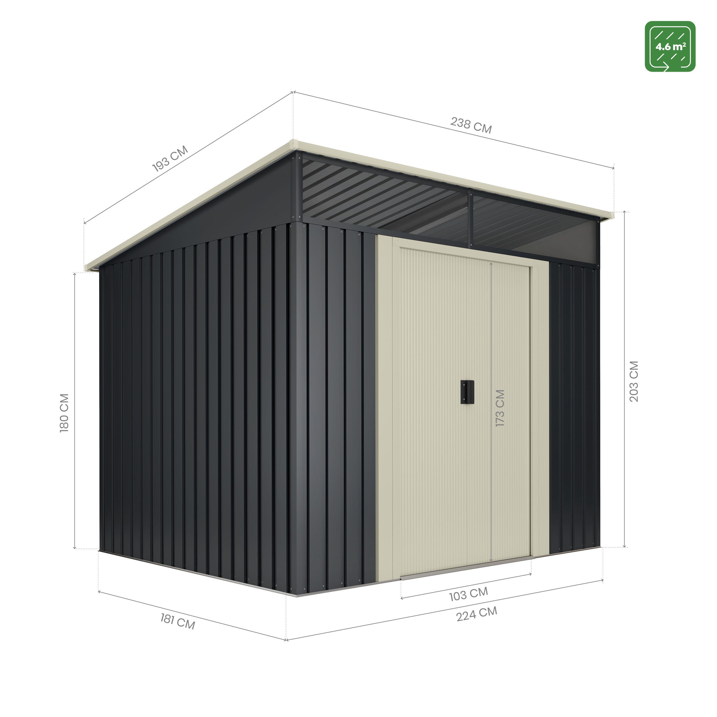 Abri de Jardin en Métal 4,6m2 Wasabi Stark avec fenêtre - Garantie 10 ans - 194x239x203cm - Cabane de jardin - 4