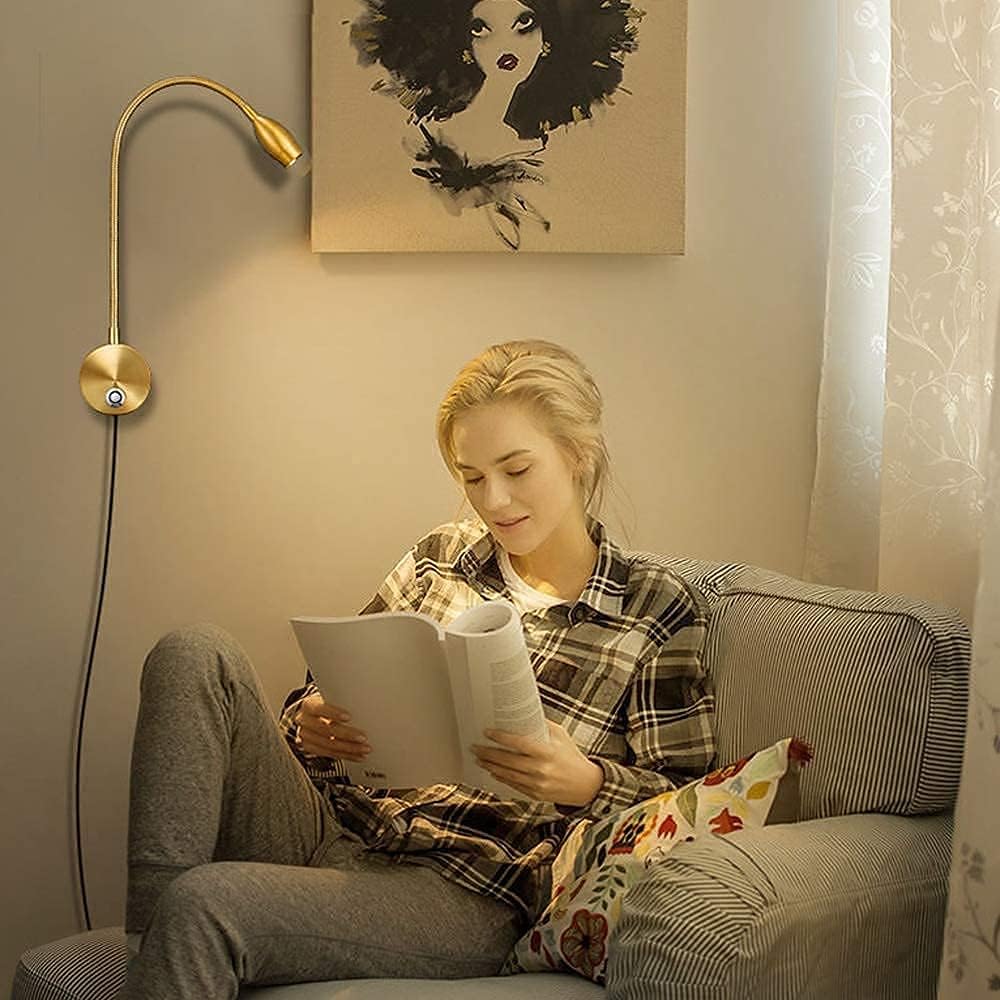 Lampka nocna, lampka do czytania do sypialni, 3W LED z funkcją ściemniania dotykowego (złota, 2 szt.) - 6