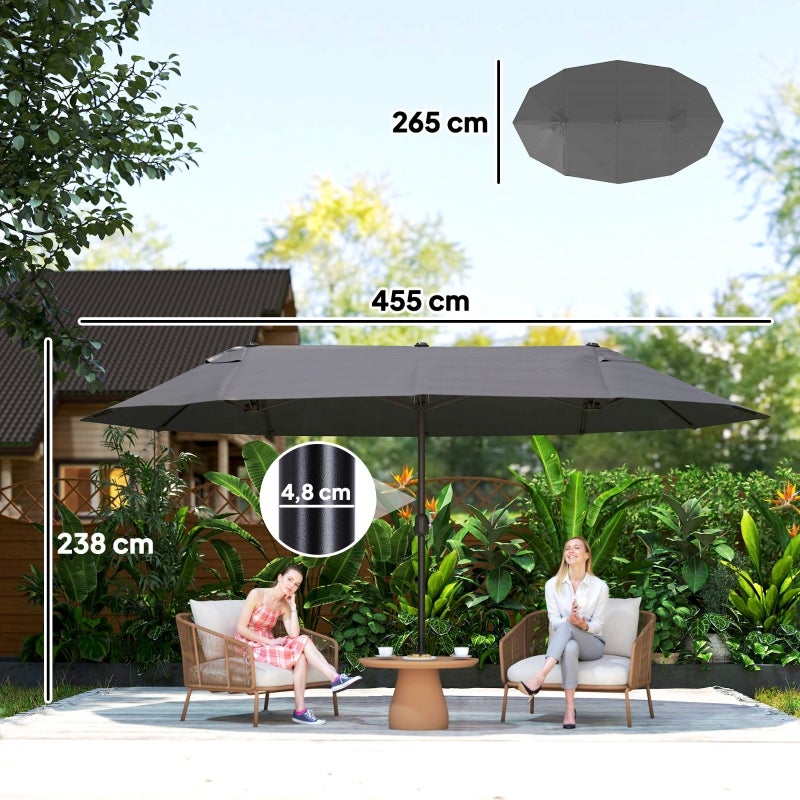 Parasol de jardin double 460 x 270 x 240 cm – Parasol anti-UV avec manivelle pour patio, terrasse et piscine – Gris - 5