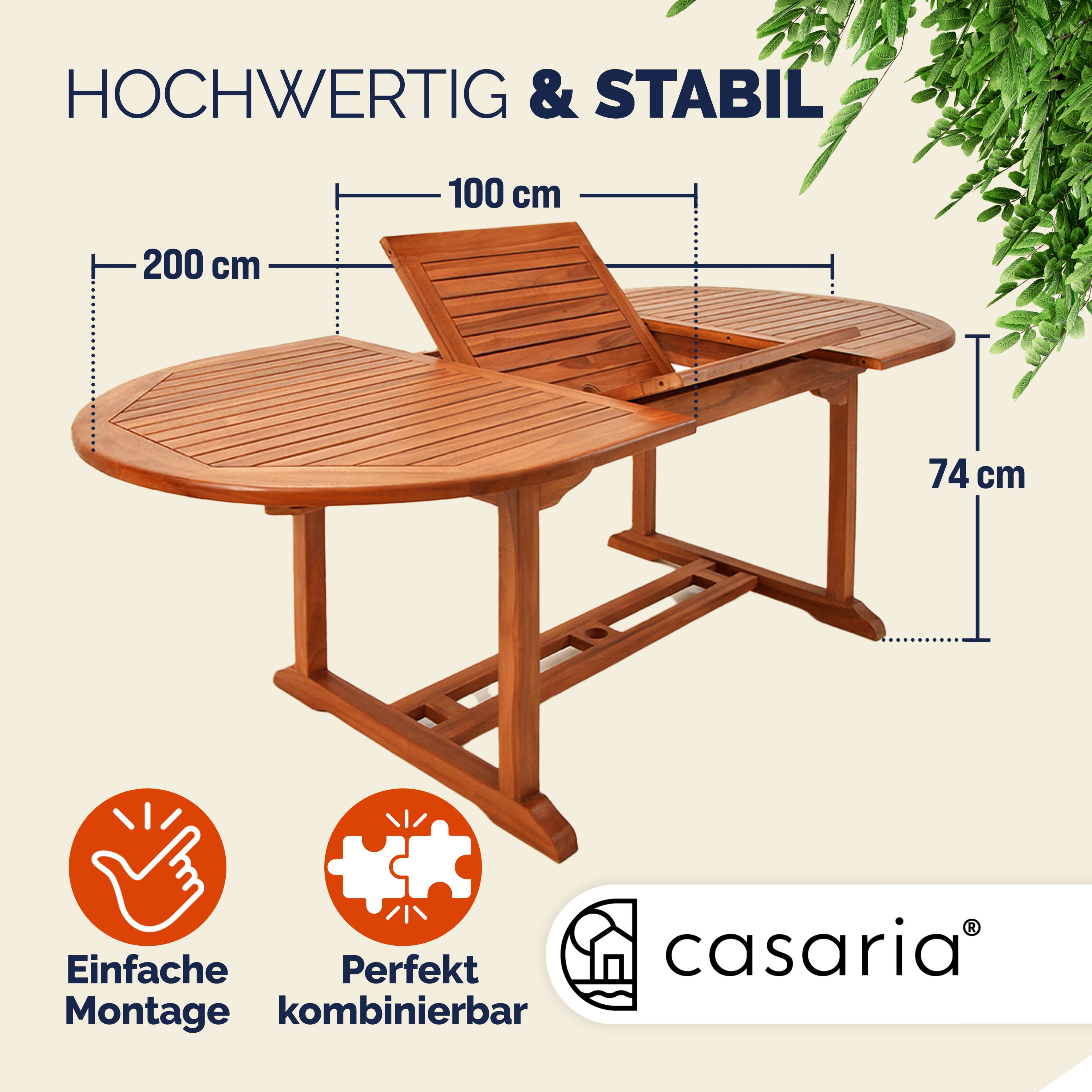 CASARIA® Table De Jardin Extensible Type Papillon 150-200 cm - Trou pour parasol - Salon de jardin bois - 200 x 100 x 74 cm - Pour 6 à 8 Personnes - 9