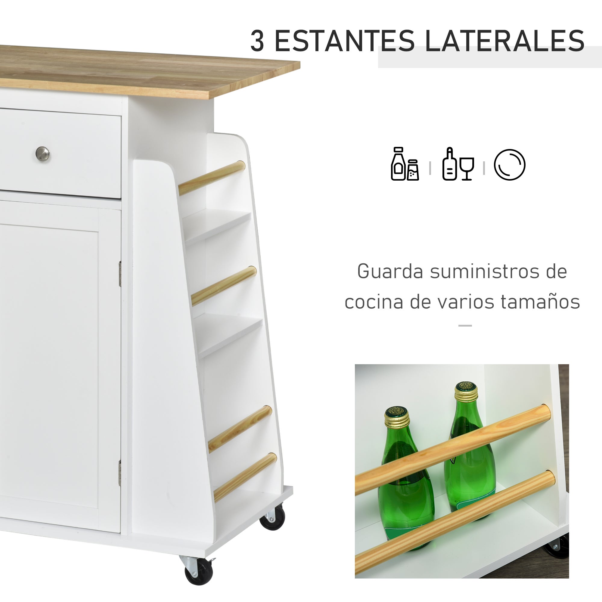 Carro de cocina auxiliar con ruedas HOMCOM 89x45x89,5cm blanco - 4