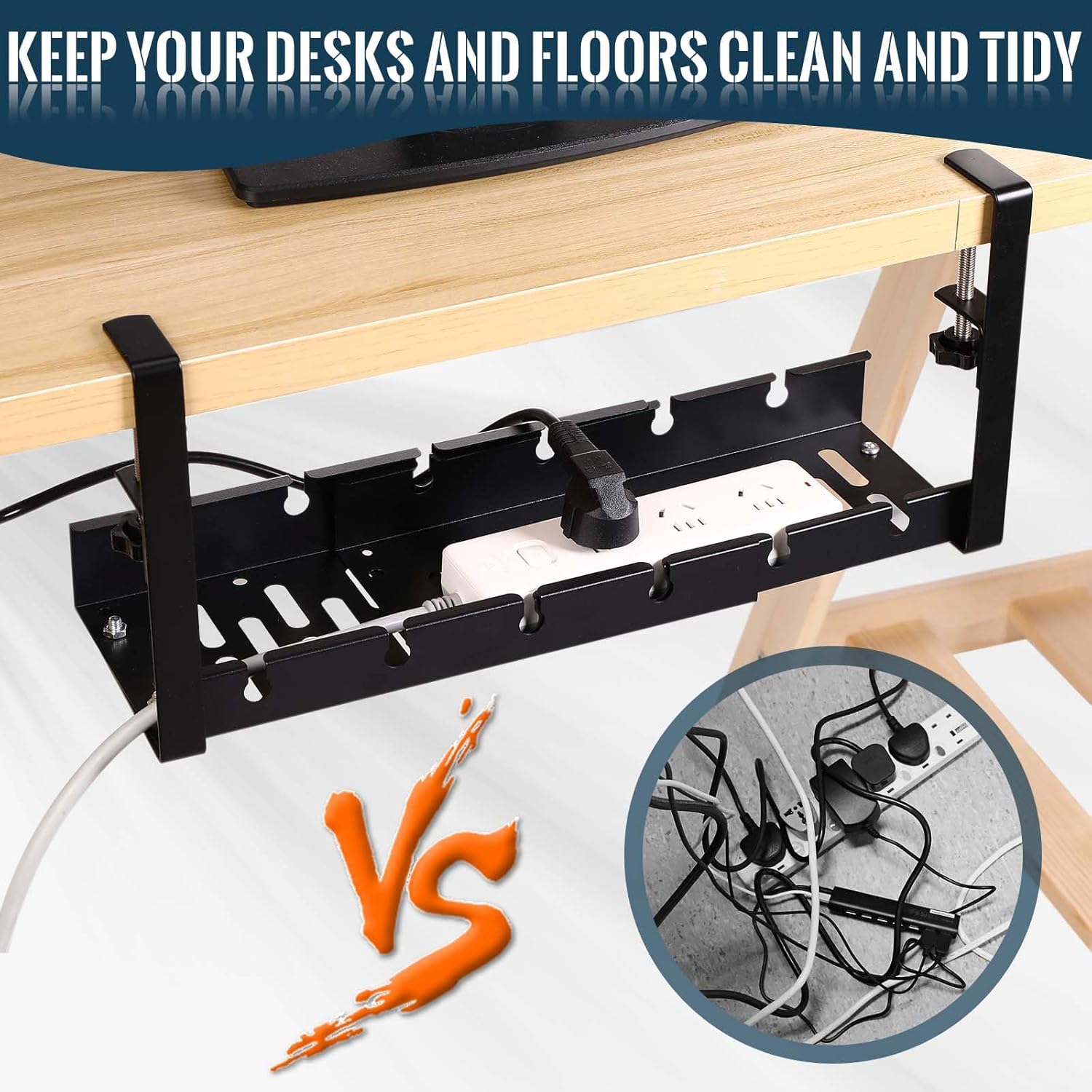 Cable Management, Gestion Cable Bureau sans Perçage, Rétractable de 30,5cm à 55cm, Kit Cable Management, Organisateur de Cable pour Bureau à Domicile - 3