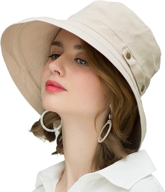 Chapeau de soleil en coton à large bord pour femme, protection UV UPF 50, pliable, kaki 25*20 cm - 2