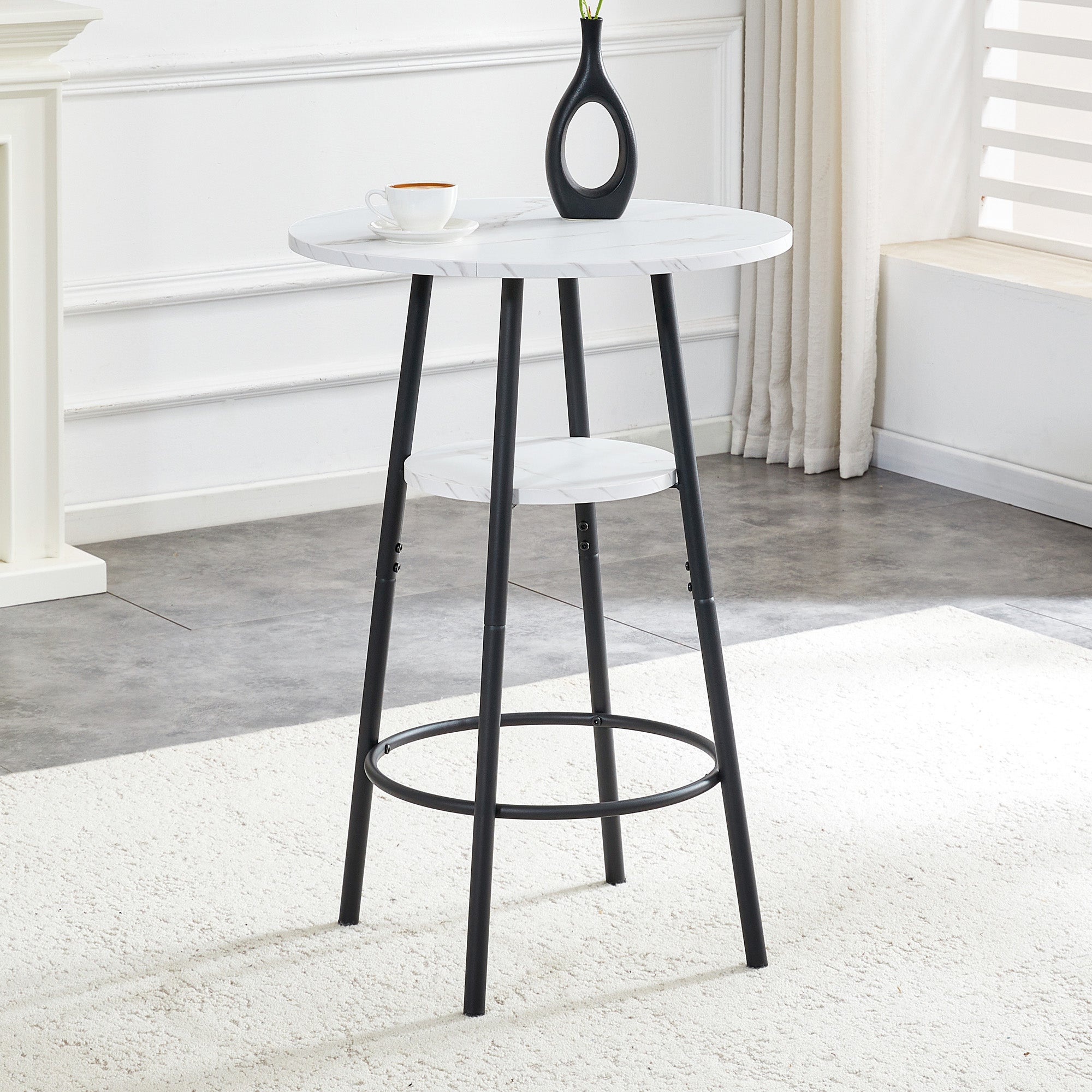 Table de bar avec rangement, plateau effet marbre blanc, structure en ...