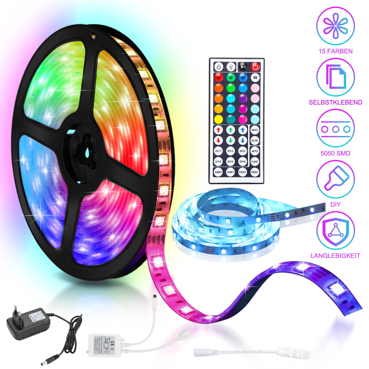 Bande LED lumineuse RGB, Ruban LED 3M 90 LEDs interieur 5050 SMD avec ...