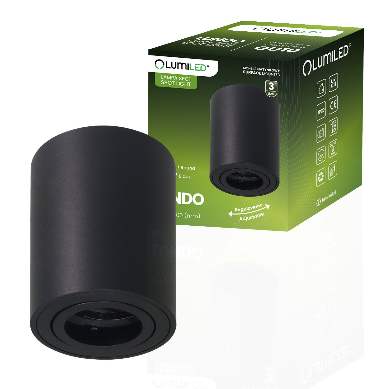 Oprawa Natynkowa Lumiled Halogenowa Spot Tuba Ruchoma GU10 Okrągła Czarna 80mm 1 szt.