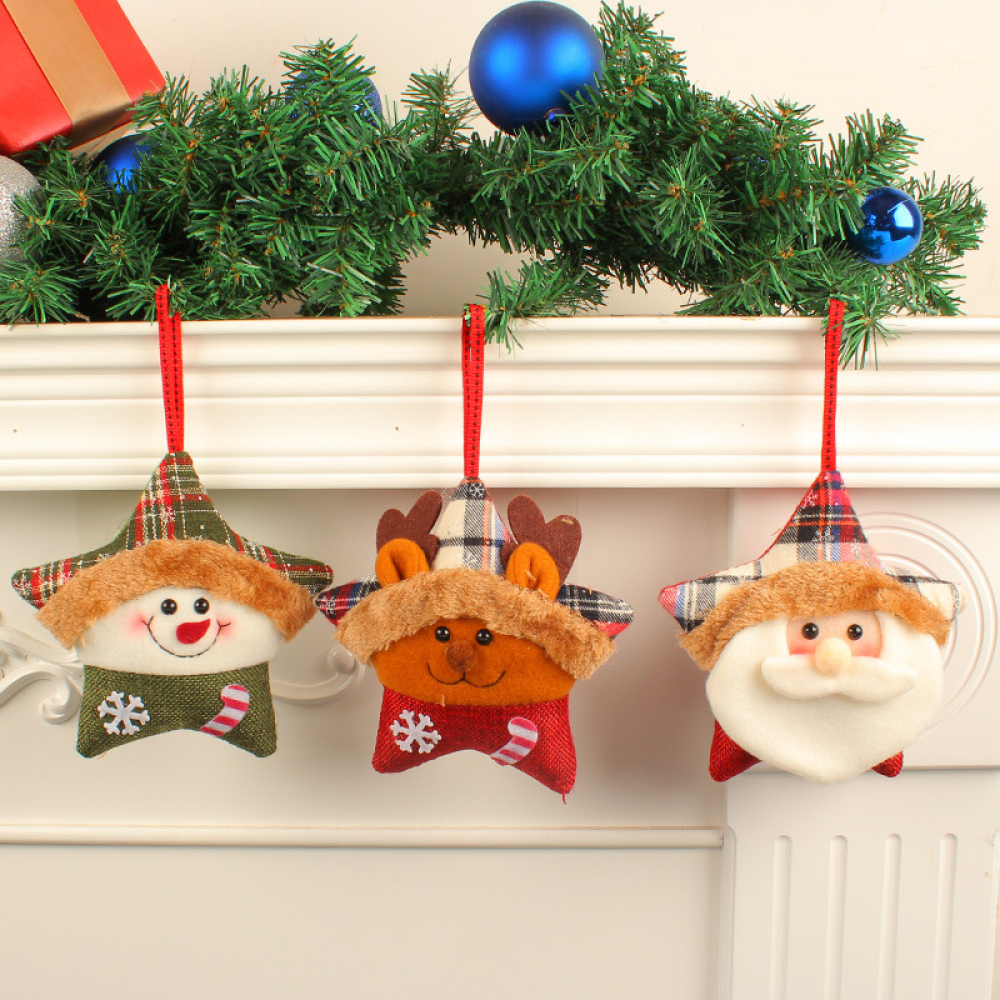 pièces Père Noël Elk Idées de décorations d'arbre de Noël Animaux en peluche Pendentif de bonbons Pentagramme de Noël - 3
