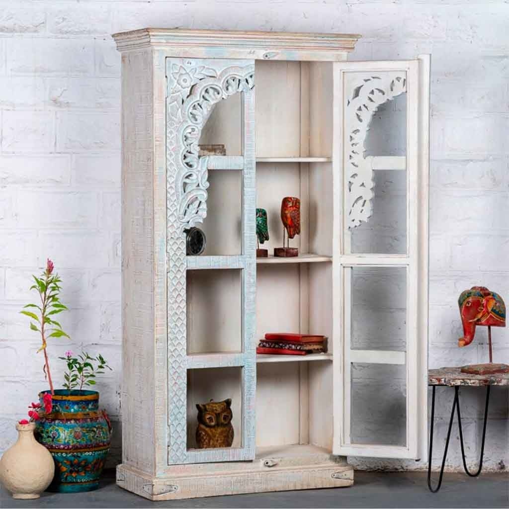 Wanderlust  Vitrina De Madera Artesanal Y 91X40x180h Cm Blanco/Azul , Leroy Merlin