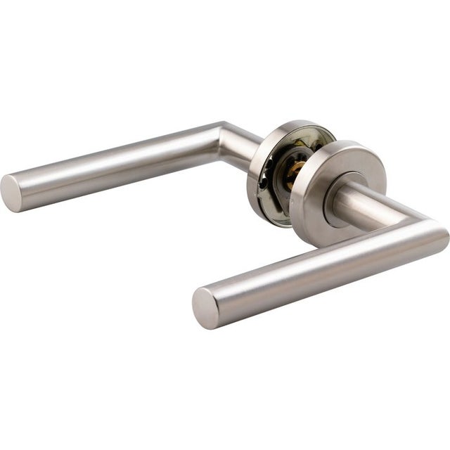 Poignée de porte sur rosace inox satinée - Bec de cane - Linox 493 - Vachette