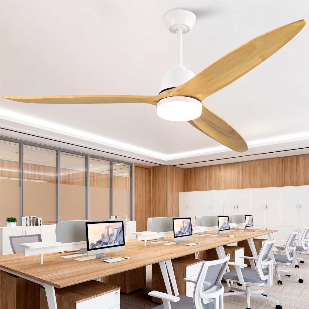 Ventilateur de plafond moderne de 106 cm en bois naturel, moteur DC silencieux, bruit inférieur à 35 dB, installation au plafond, pour salon - 9