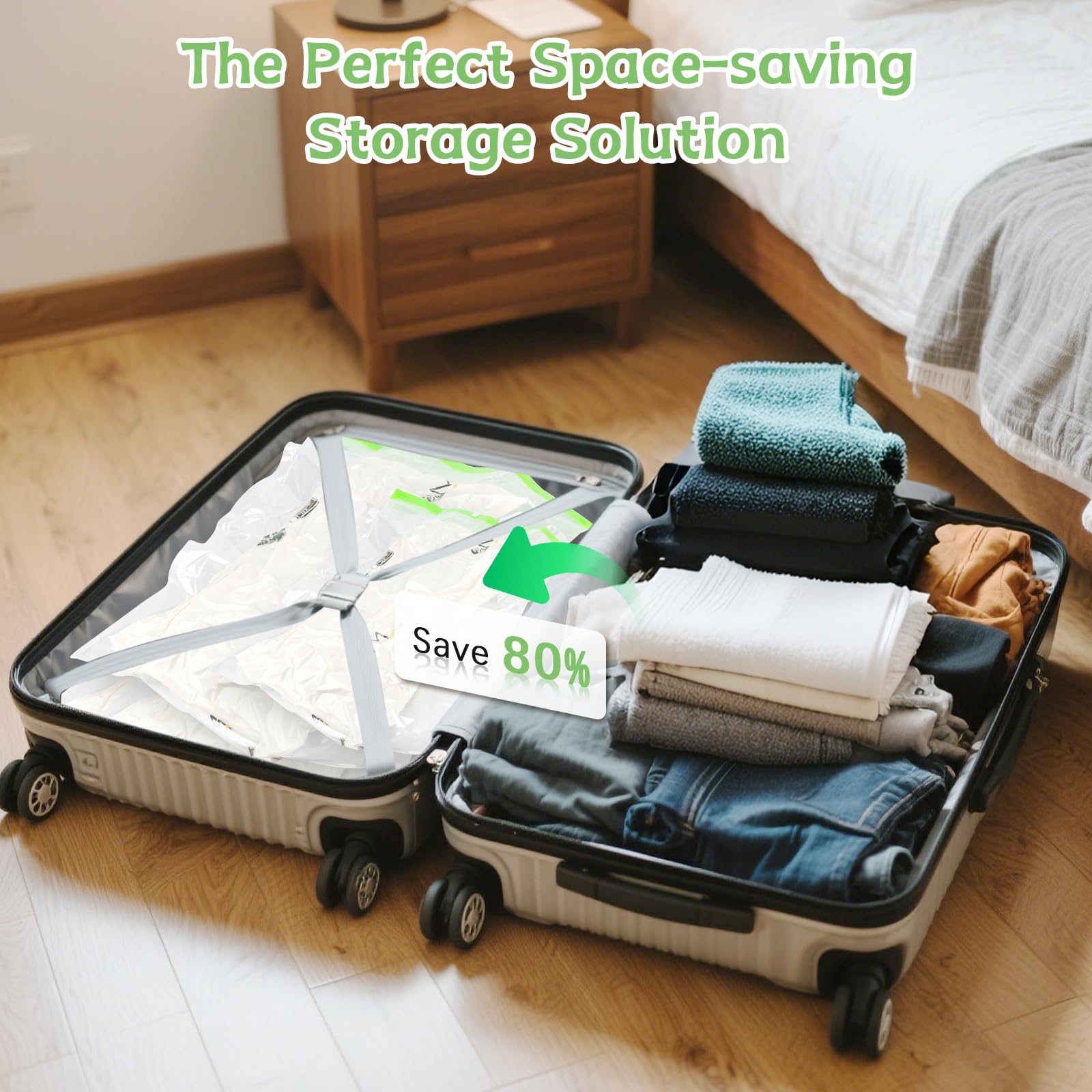 7 Sacos de Vácuo para Roupa de Viagem, Sacos de Vácuo para Cobertores, Toalhas com Bomba Manual, 60*40cm, Sacos de Vácuo para Roupa - 5