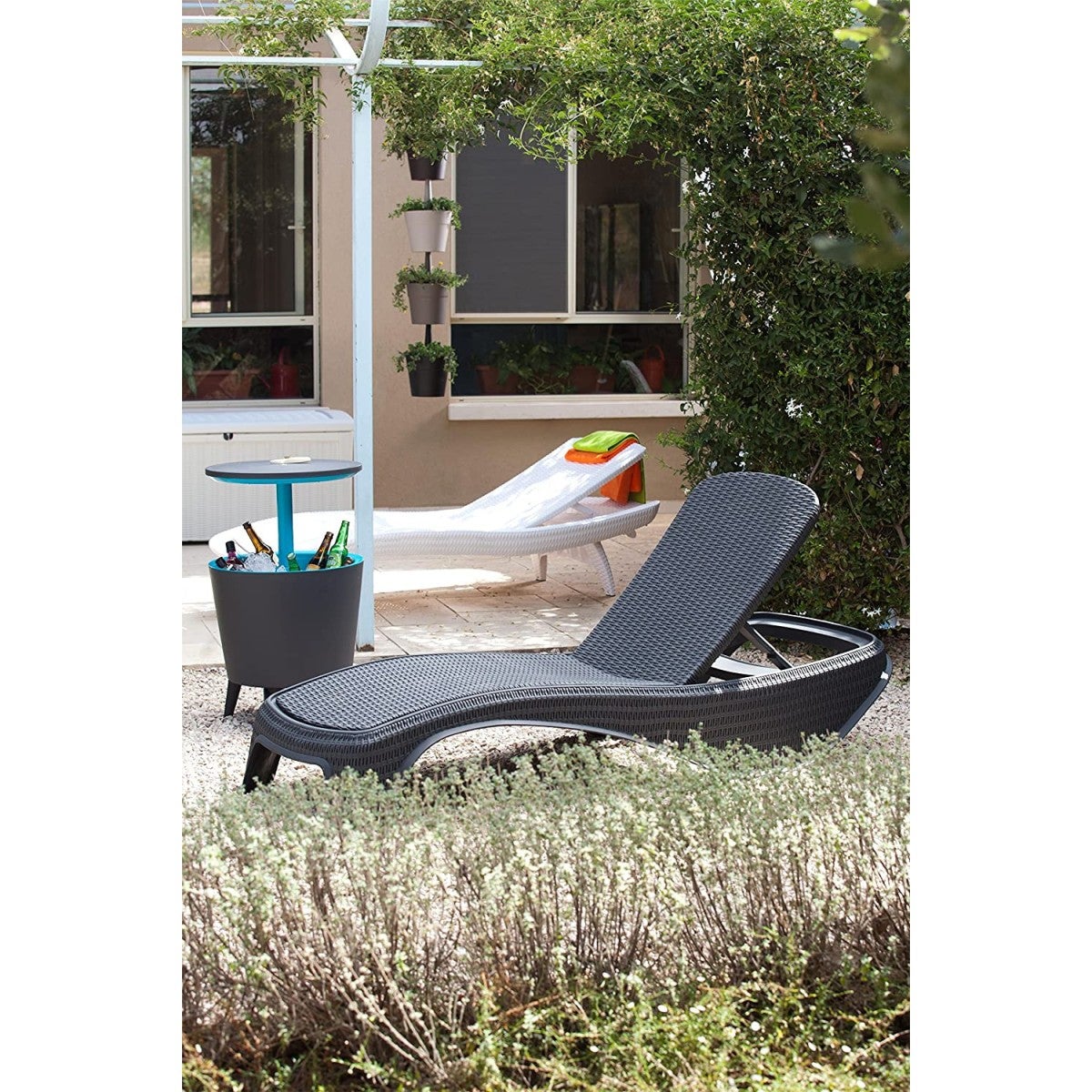 Bain de soleil Atlantic KETER Résine Effet Rotin Gris anthracite Chaise longue dossier 5 positions - 5