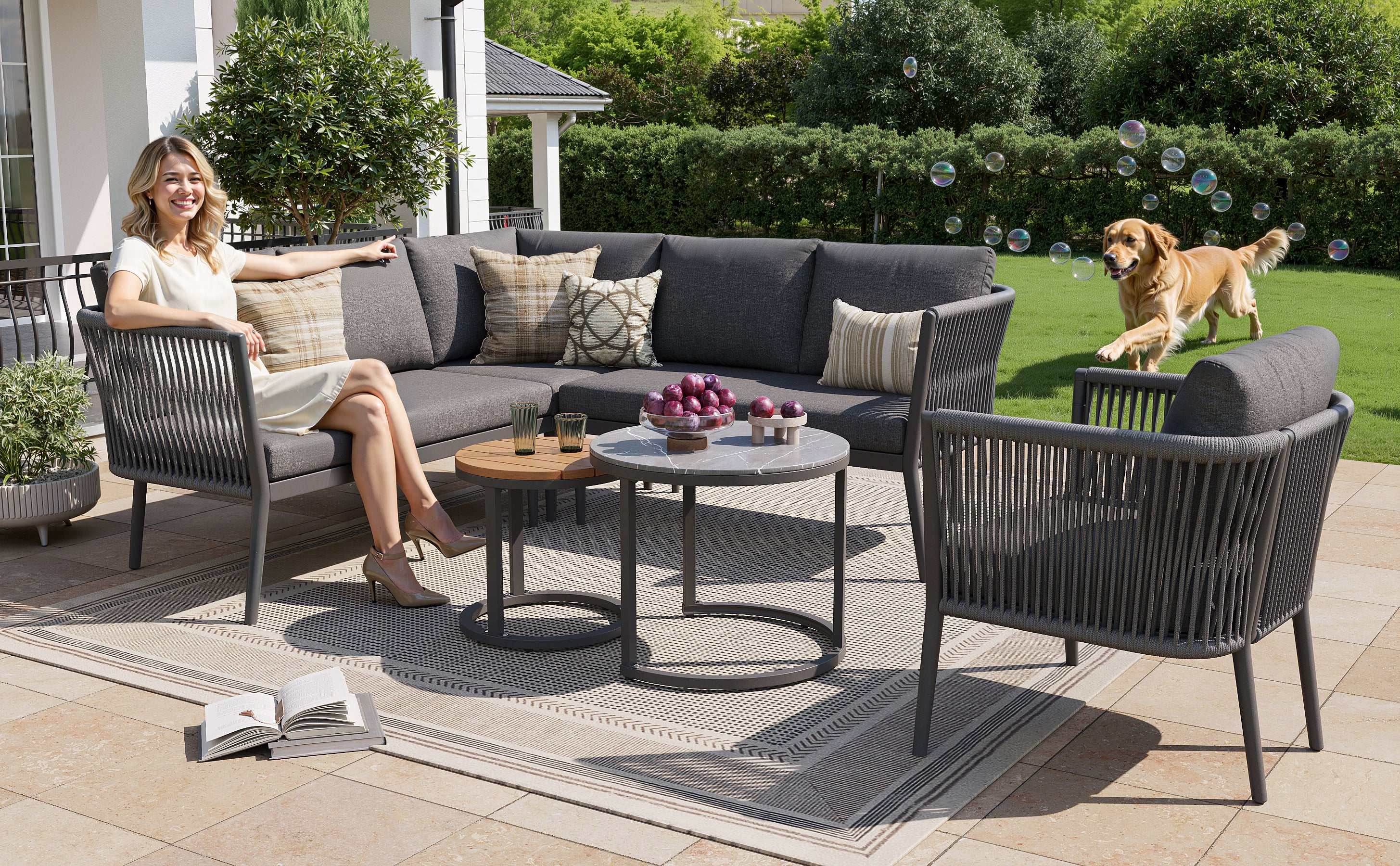 Salon bas de jardin en Métal Gris 6 personnes - 5