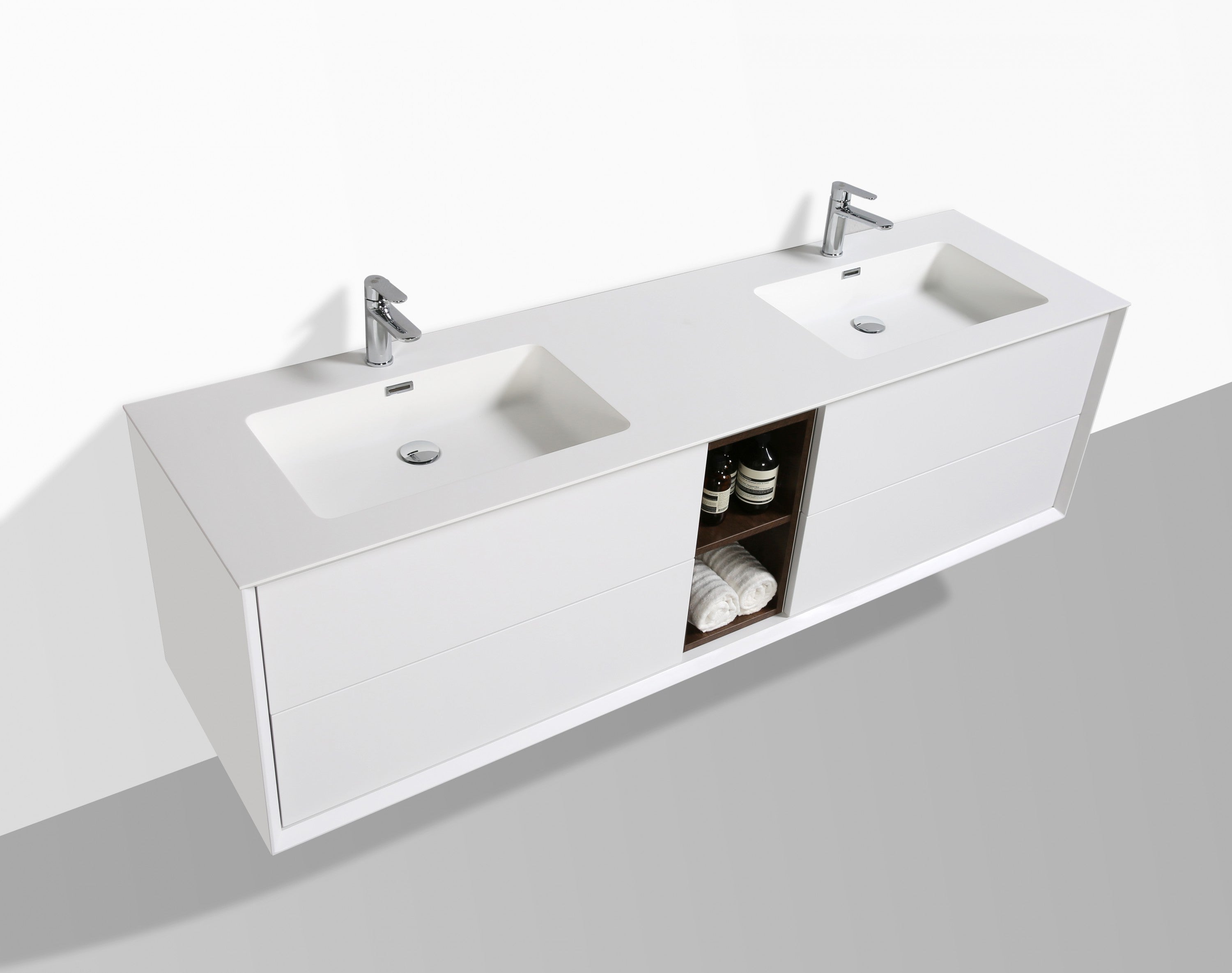 BERNSTEIN - Ensemble de meubles de Salle de bain Flora 1900- blanc mat - avec étagère intérieure en bois de rose - 3