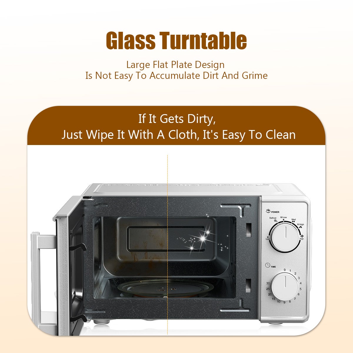 Micro-ondes 20L mécanique compact – Chauffage uniforme 360°, facile à utiliser et à nettoyer - 8