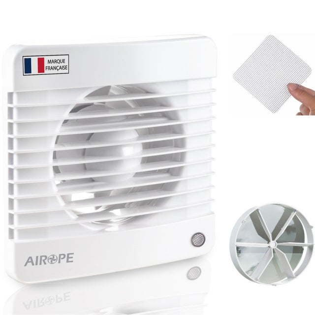 AIROPE-100 mm Humidity Sensor&Timer,Ventilateur,Extracteur d'Air avec Clapet Anti-Retour + Moustiquaire Intégré,VMC,Salle de Bain,Cuisine,Bureau,WC