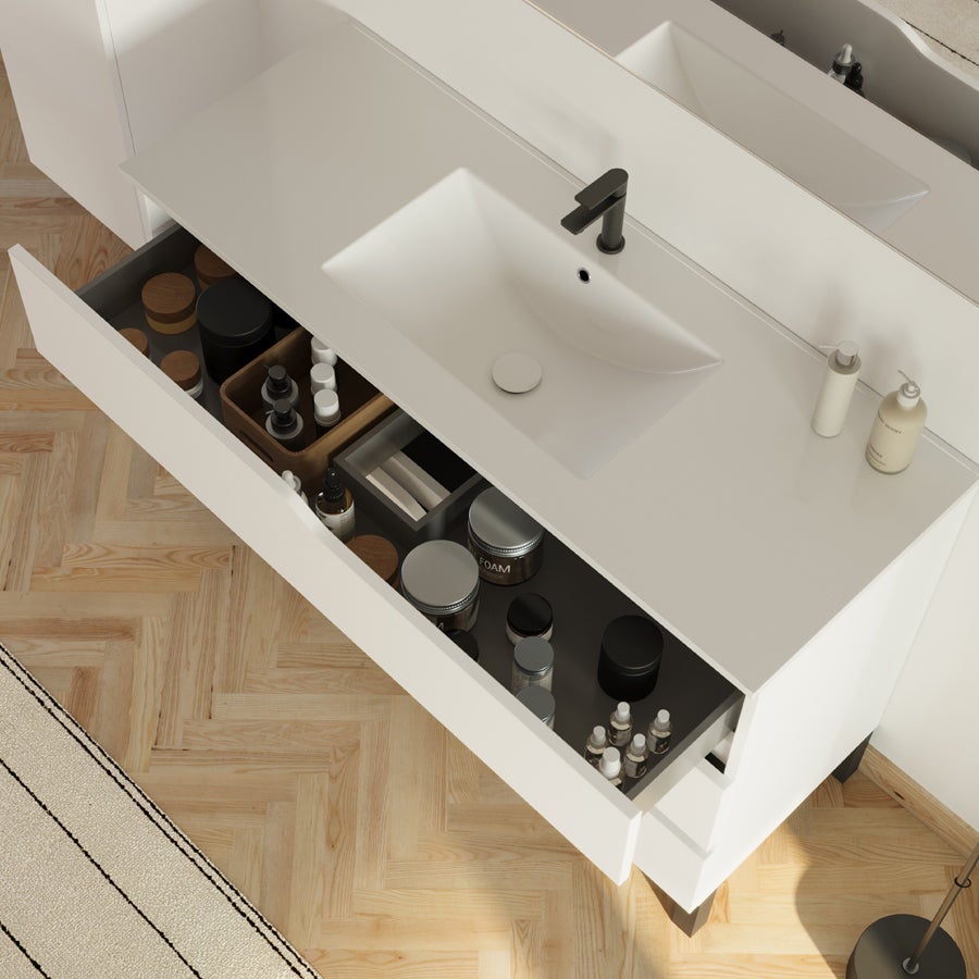 Meuble sous vasque seul, 3 tiroirs, 120cm, pour simple vasque - blanc mat - MATA - 2