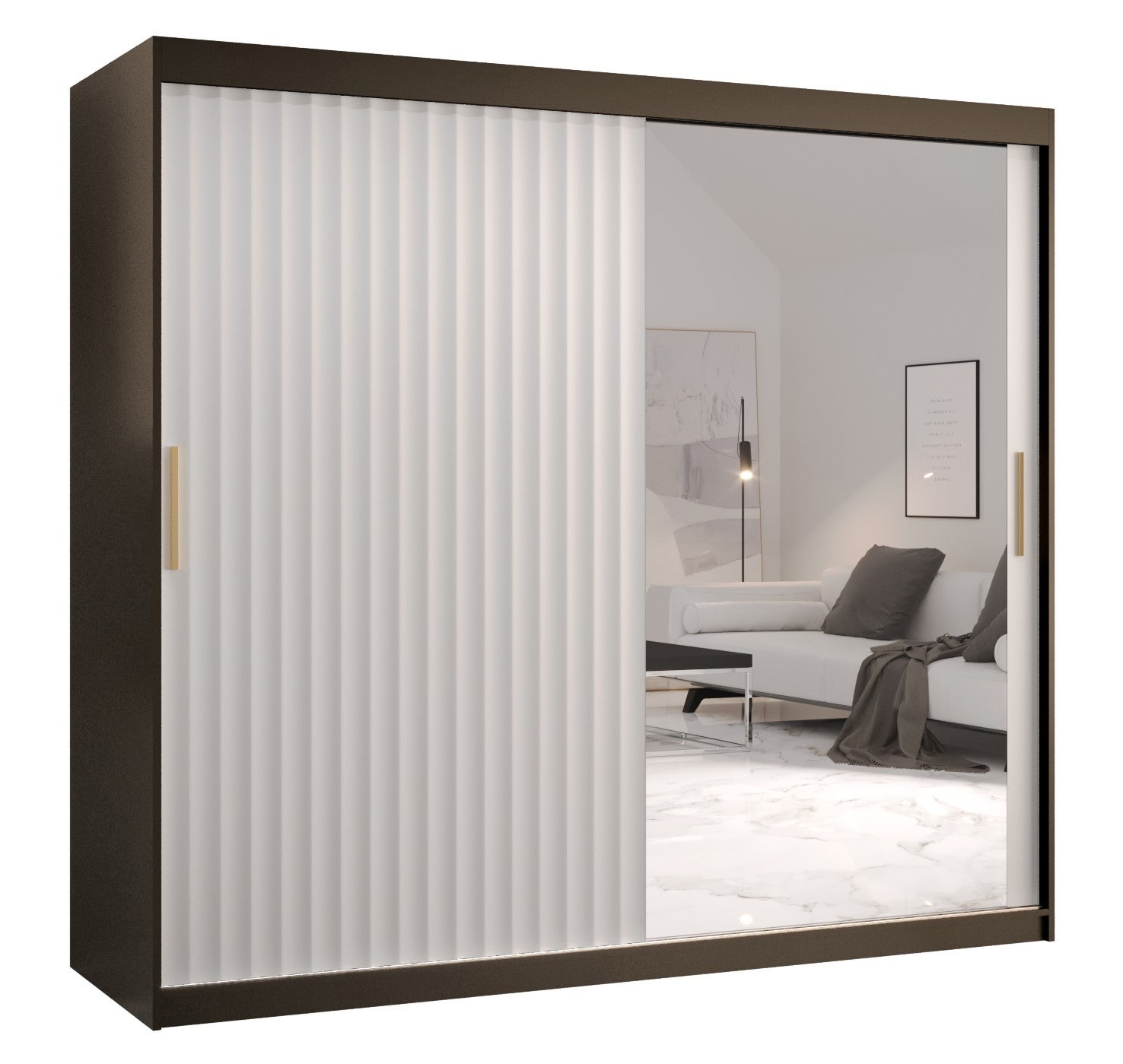 Szafa przesuwna garderoba RIFLO WAVE 2 200 x 62 x 200 cm Czarny + Biały - Abiks Meble