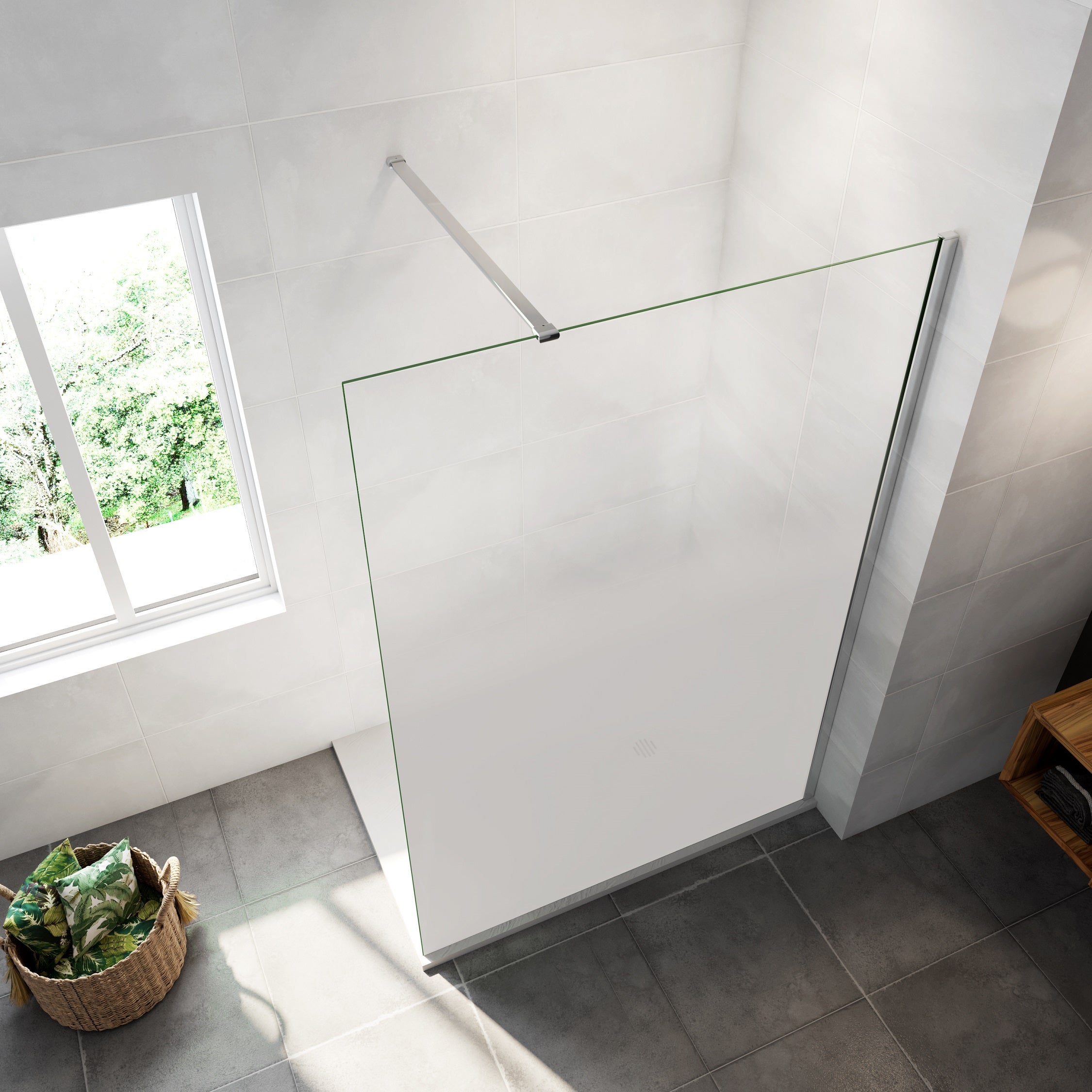 Océan Paroi De Douche 100cm En 8mm Verre Anticalcaire Paroi Fixe Hauteur 200cm Avec Barre 73-120cm